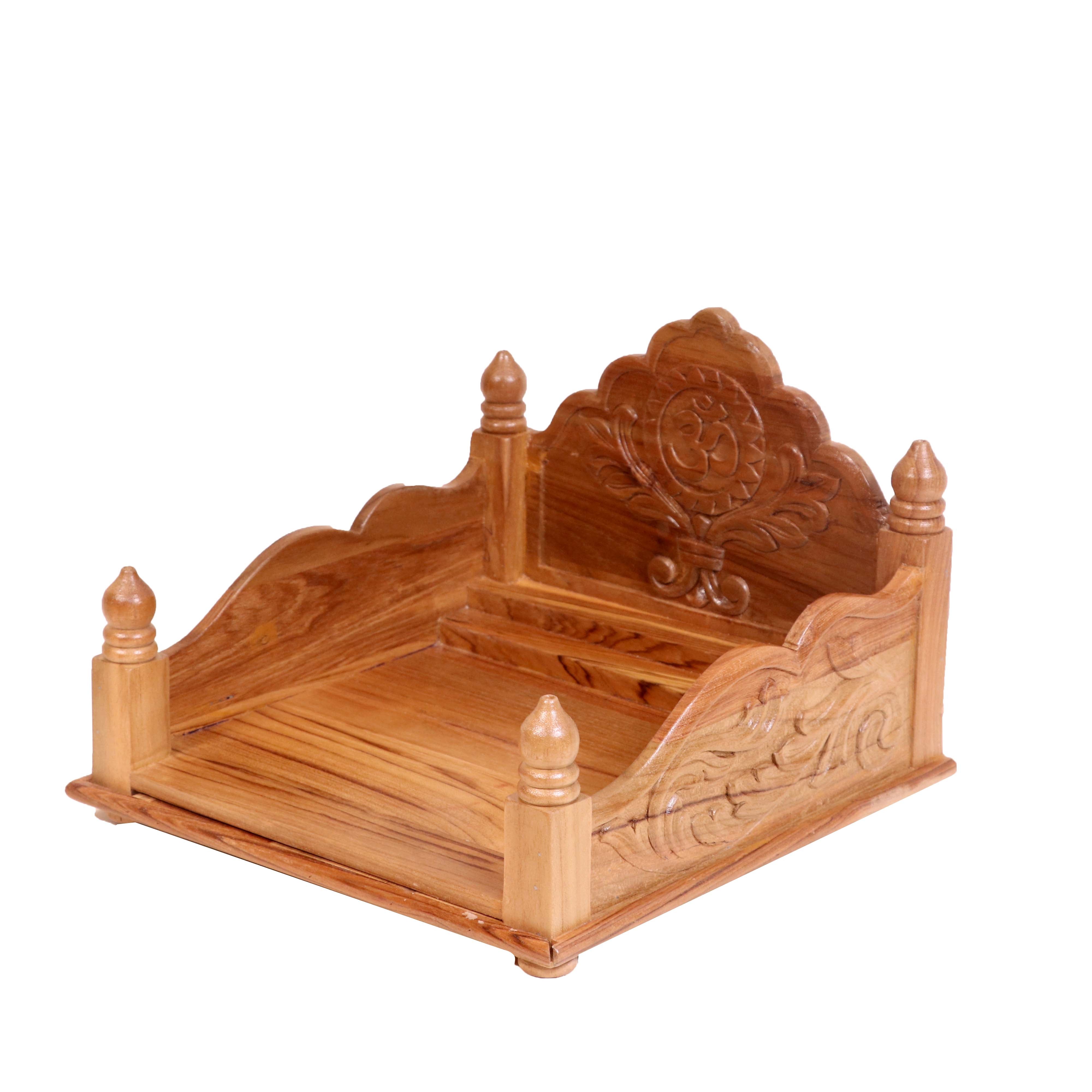 Teak wood Carved maharaja singhasan multi step temple with Tray Temple