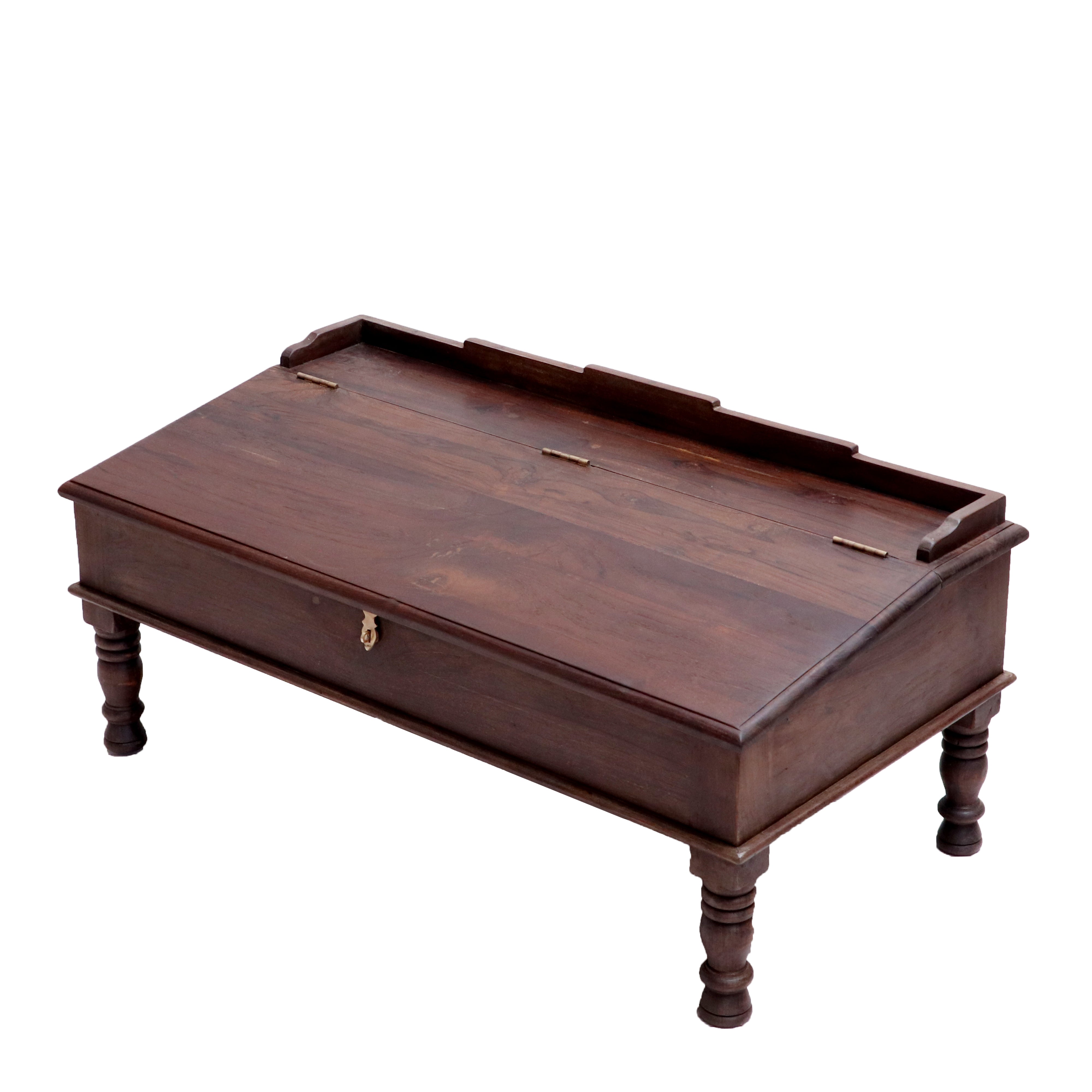 Traditional Dark Tone Wide Munim Desk with Storage Lapdesk