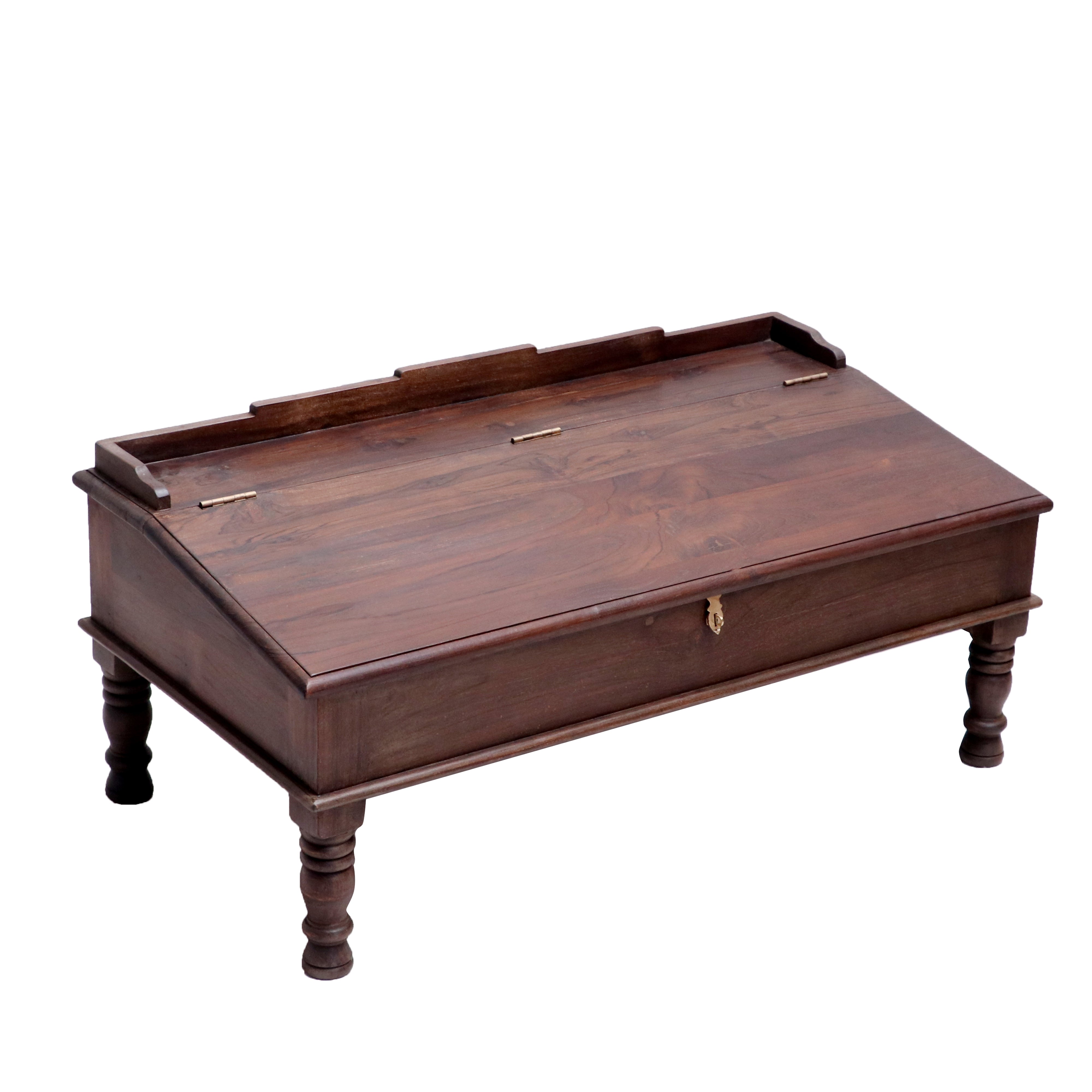 Traditional Dark Tone Wide Munim Desk with Storage Lapdesk