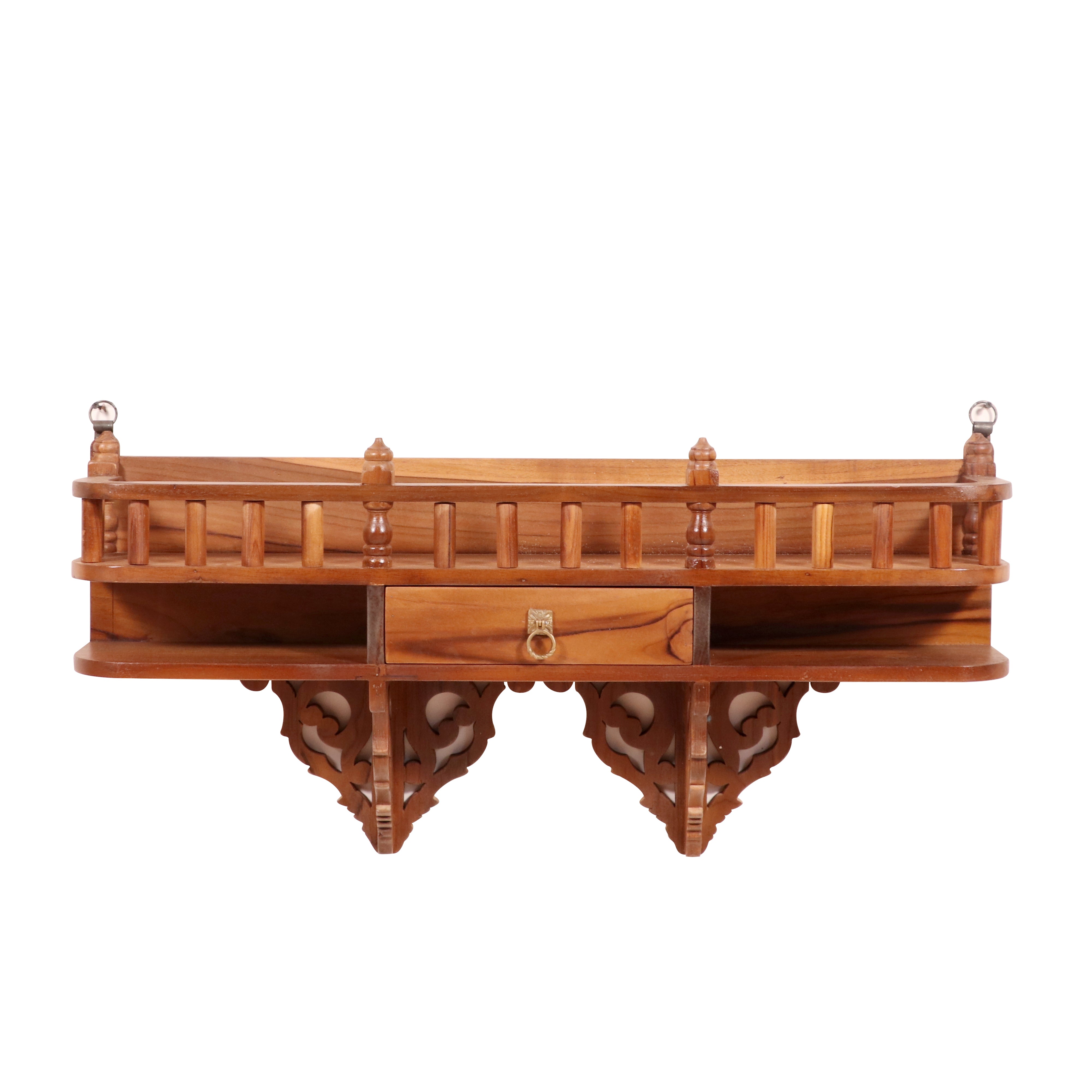 Teak wood wall rack (Bracket) with single drawer & traditional railing Rack