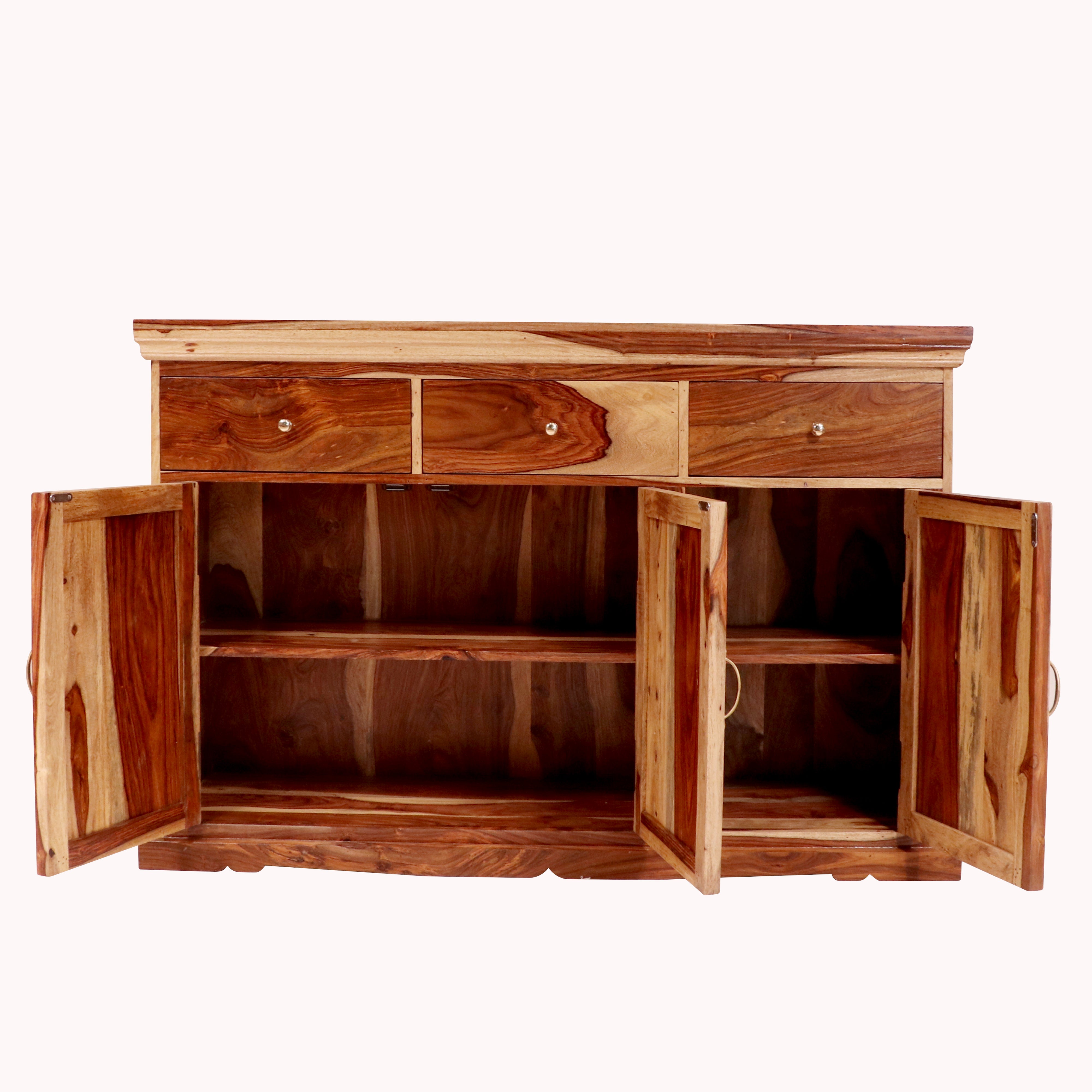 Sheesham wood honey tone 3 door multi purpose sideboard Cupboard