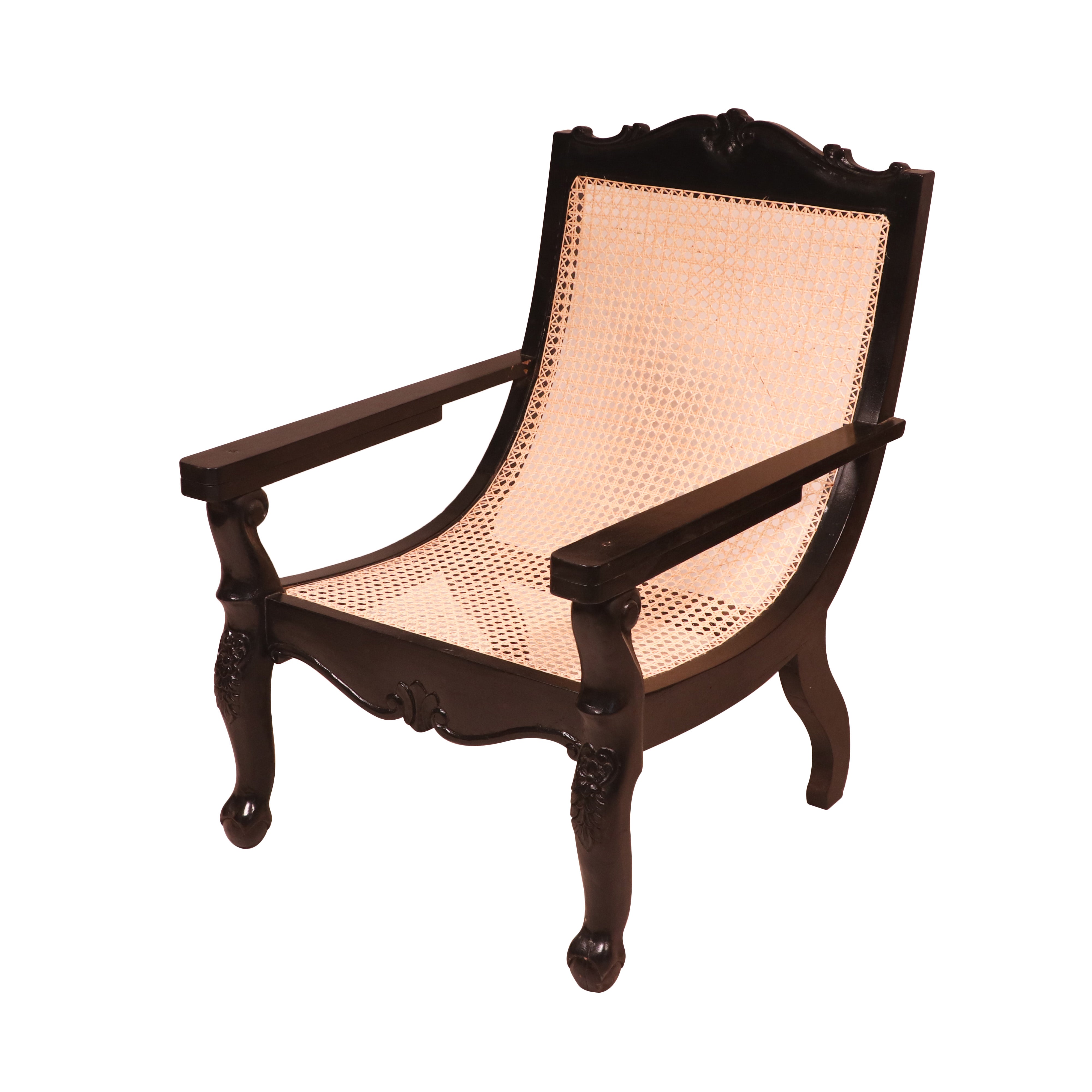 Dark polished Teak wood cane back easy Planters chair Easy Chair