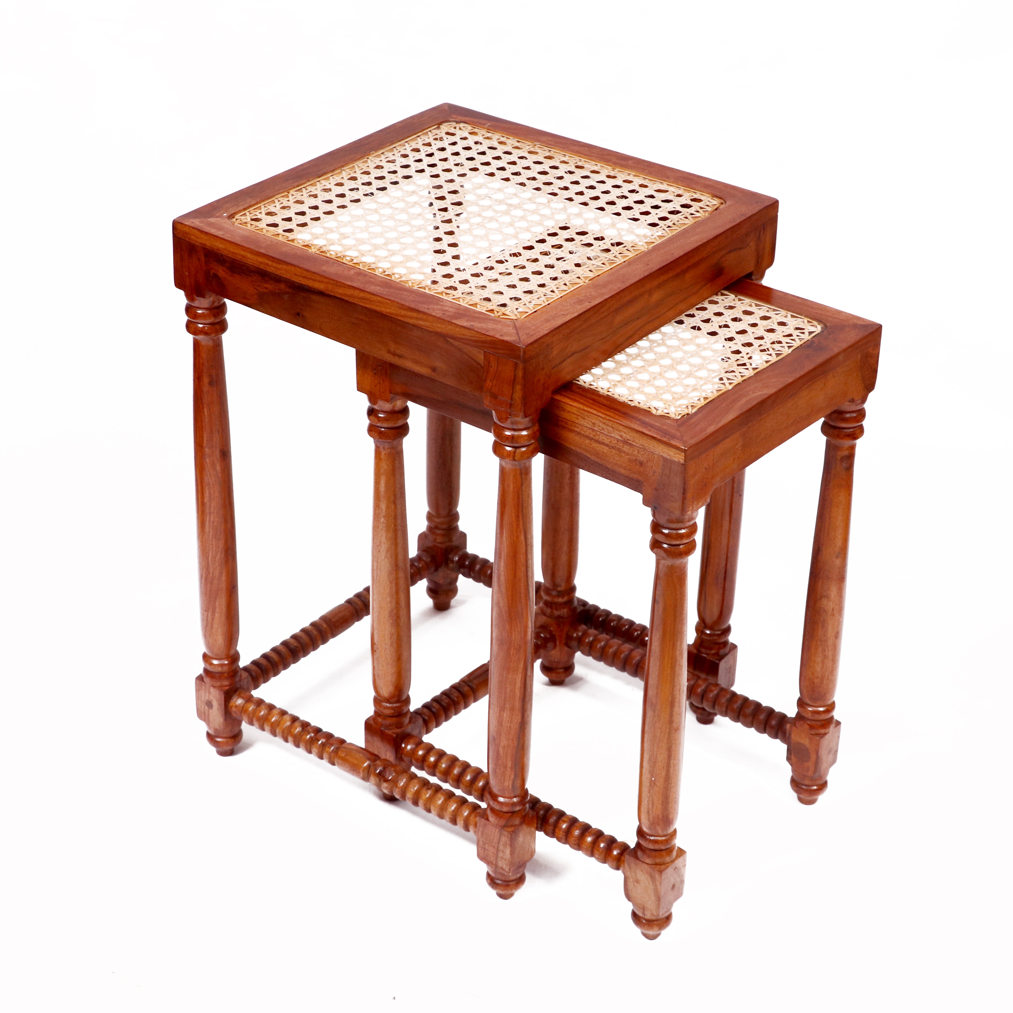Classic Wooden Cane Nest Tables (Stool) Stool