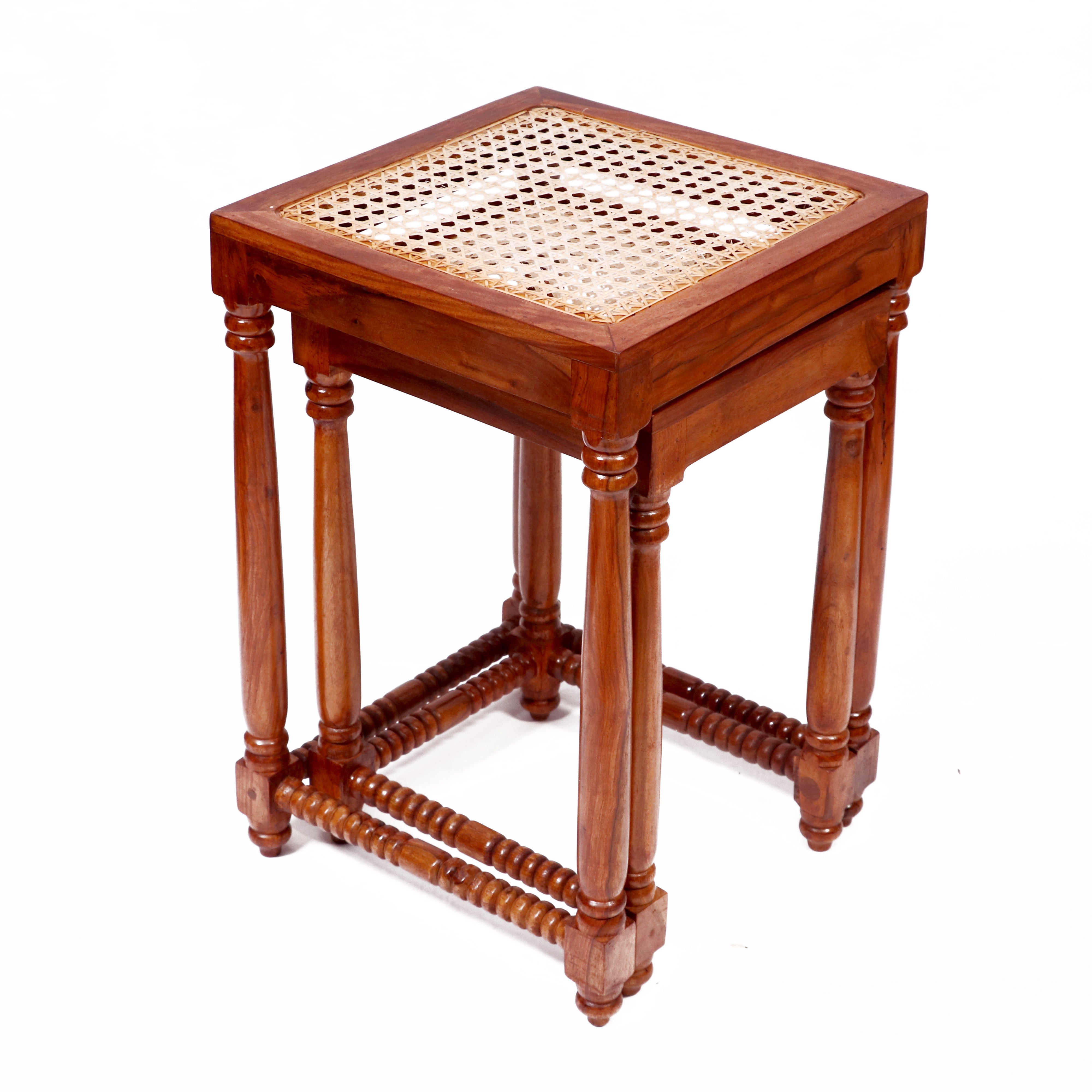 Classic Wooden Cane Nest Tables (Stool) Stool