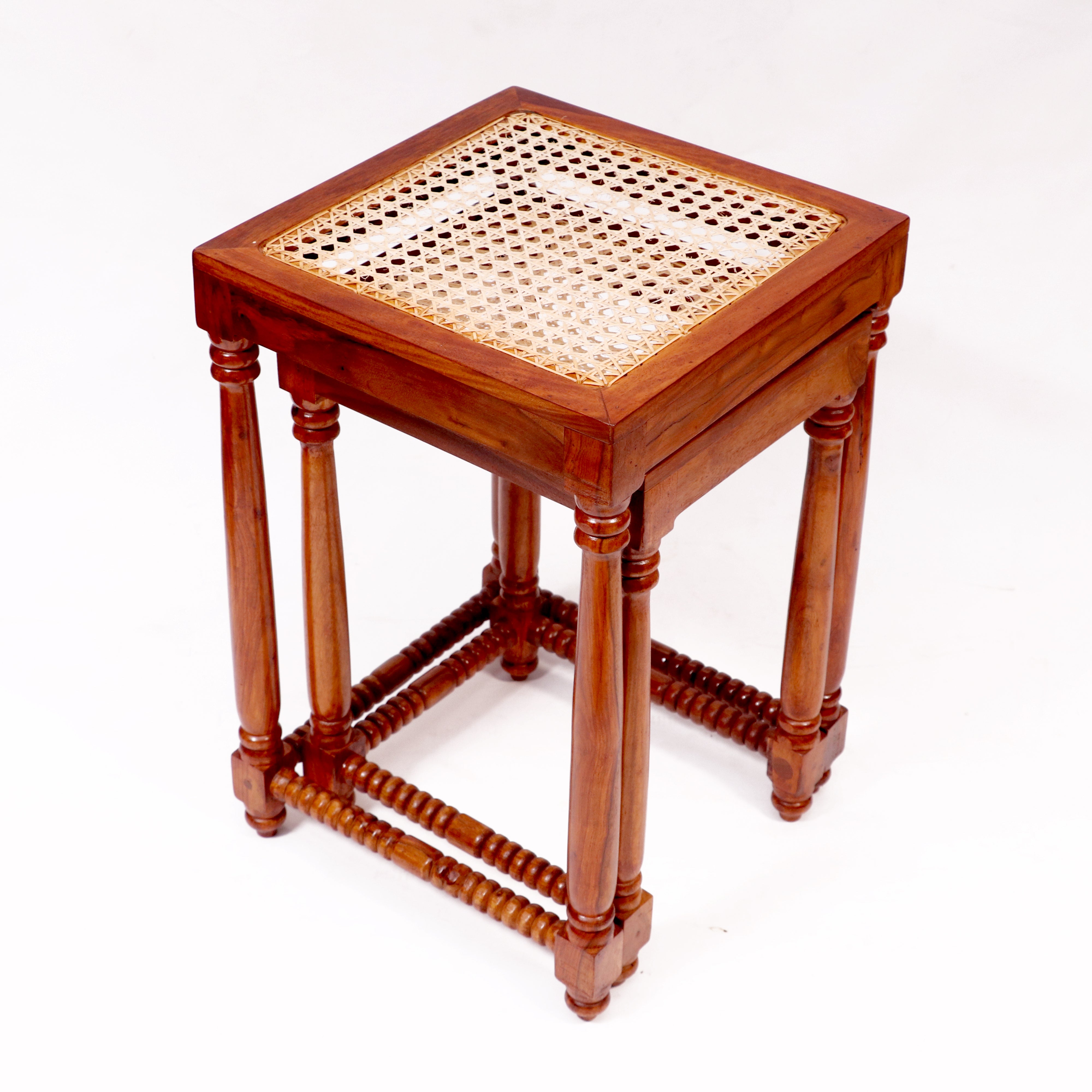 Classic Wooden Cane Nest Tables (Stool) Stool