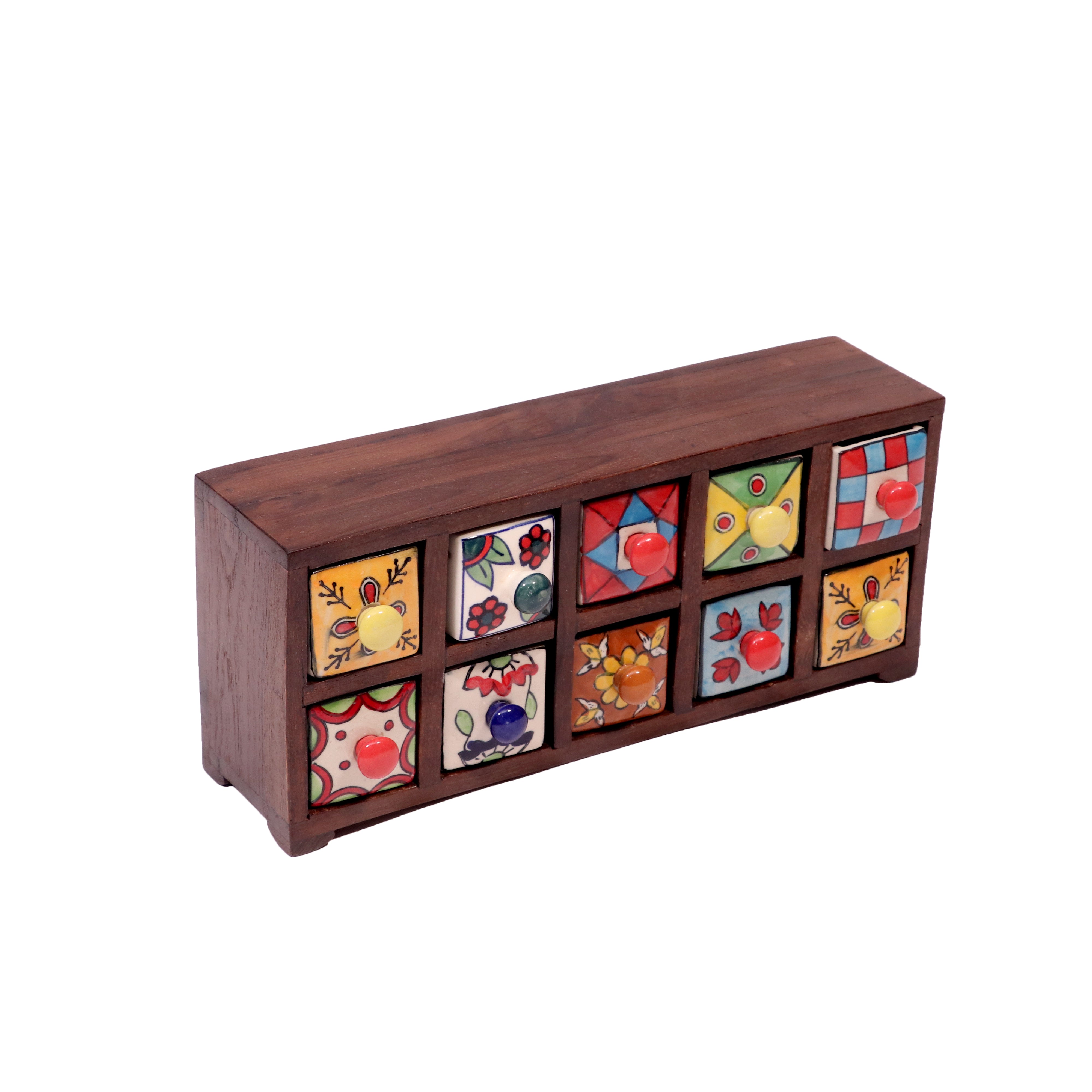10 drawers double row ceramic miniature chest-(Dark Touch) Desk Organizer