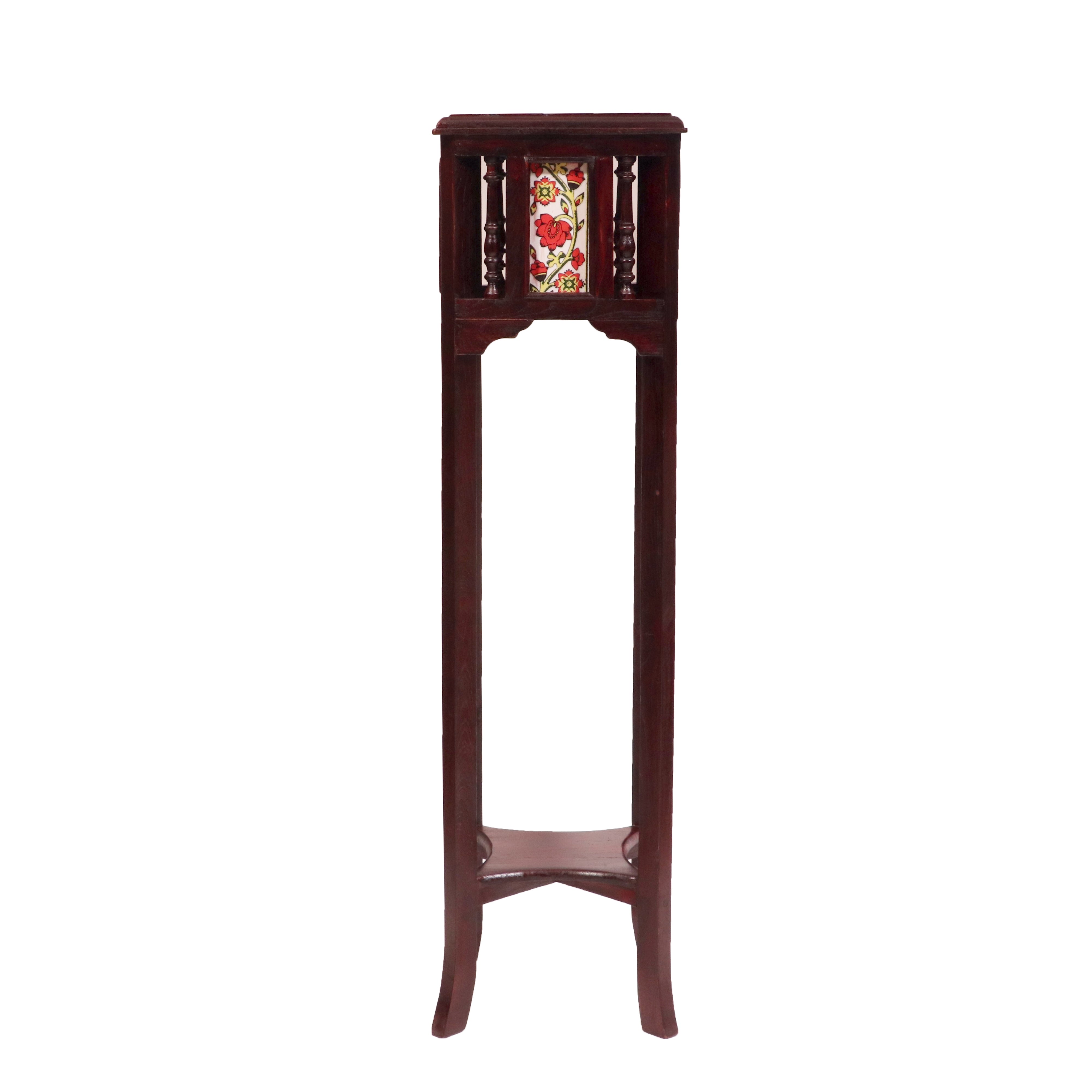 Teak ceramic tile end table with marble top End Table