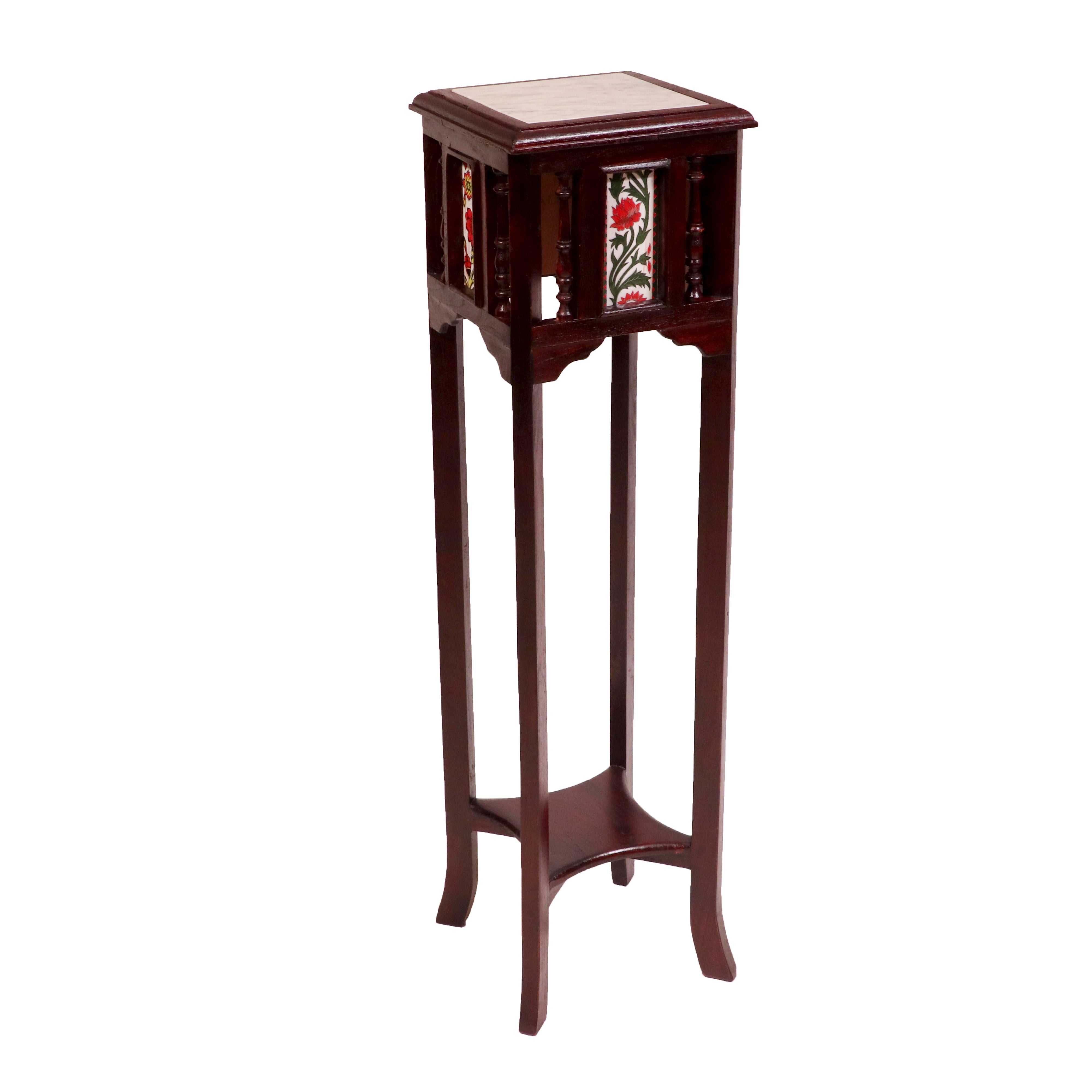 Teak ceramic tile end table with marble top End Table