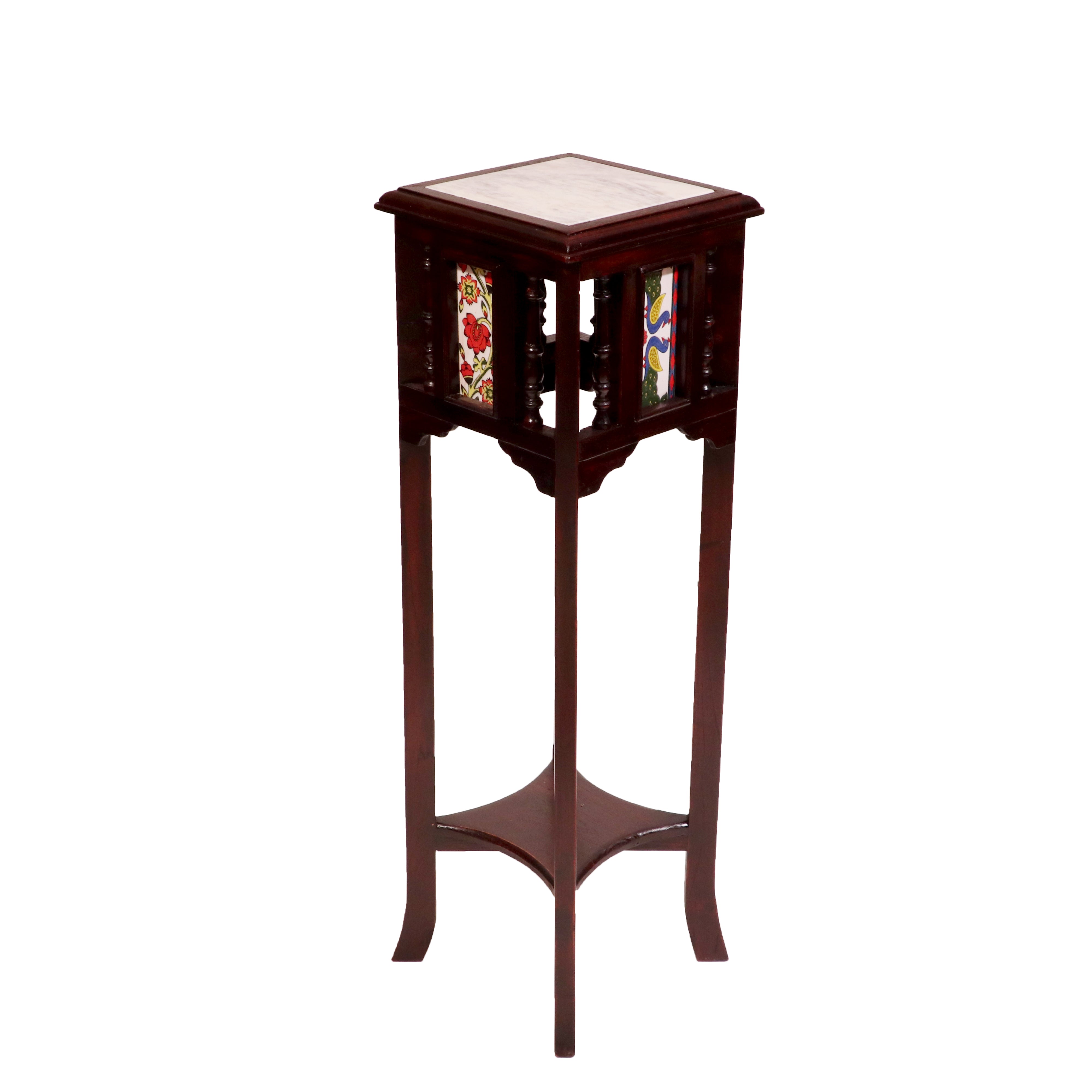 Teak ceramic tile end table with marble top End Table