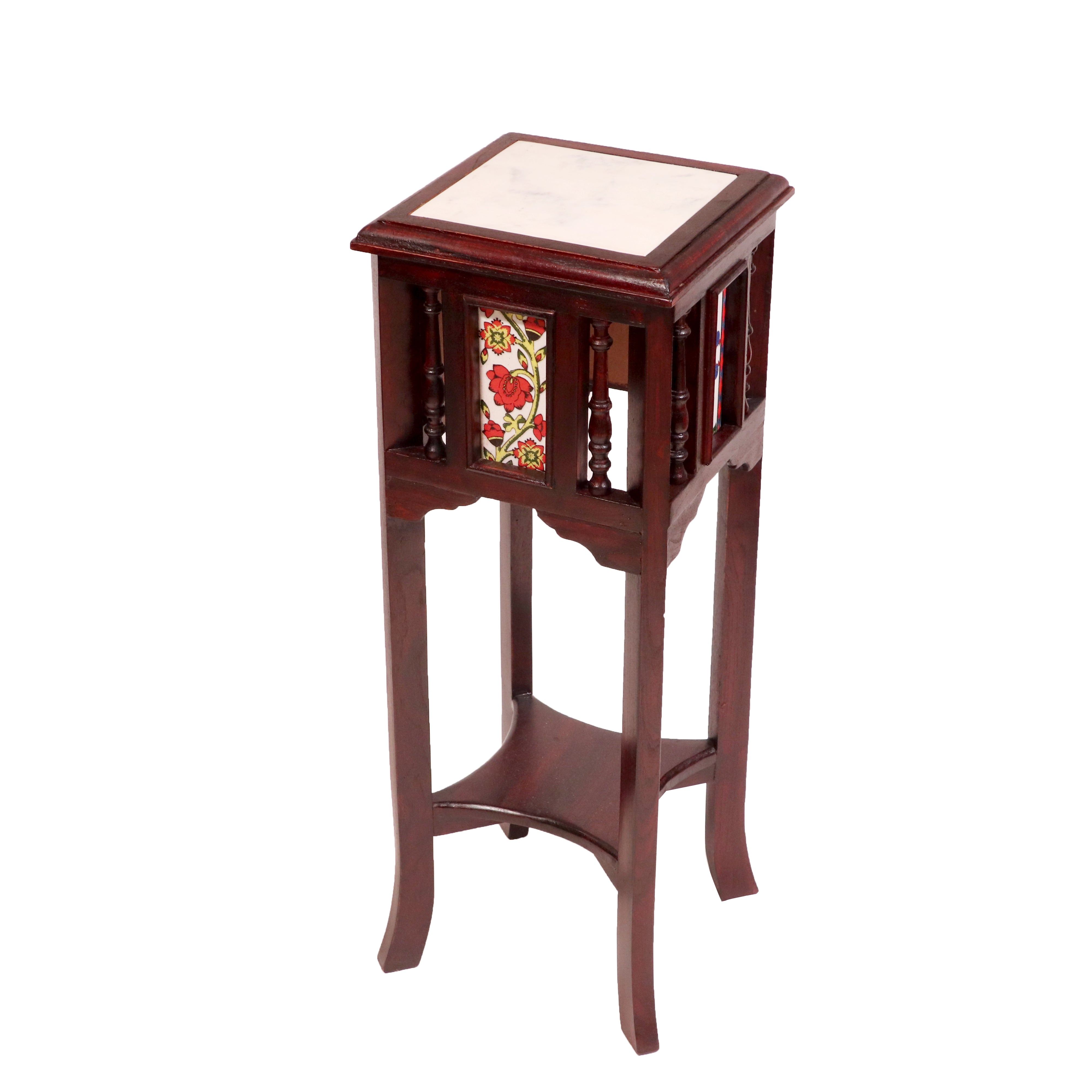 Teak ceramic tile end table with marble top End Table