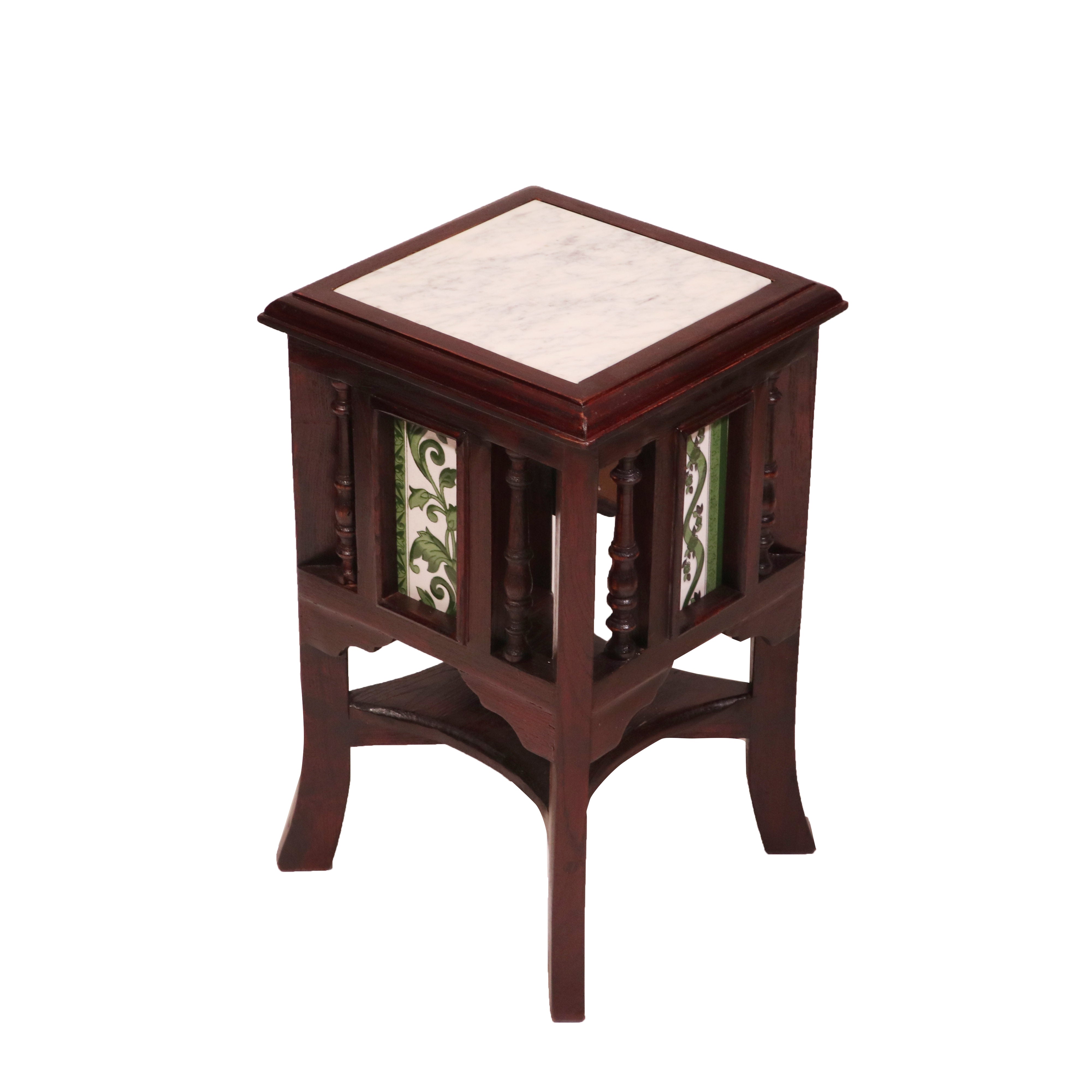 Teak ceramic tile end table with marble top End Table