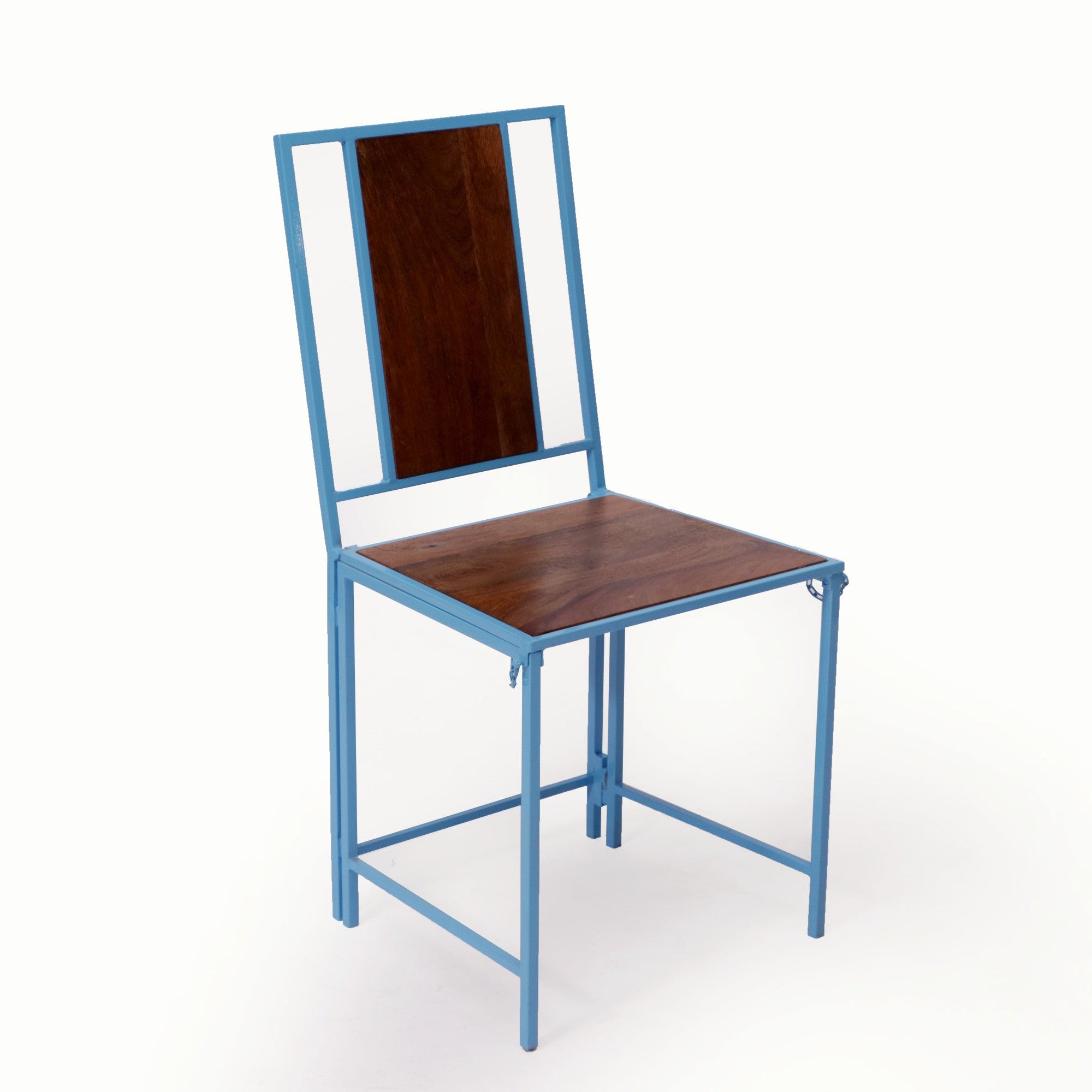 (Set of 2) Blue Wooden Metallic Dinning Folding Chair Dining Chair