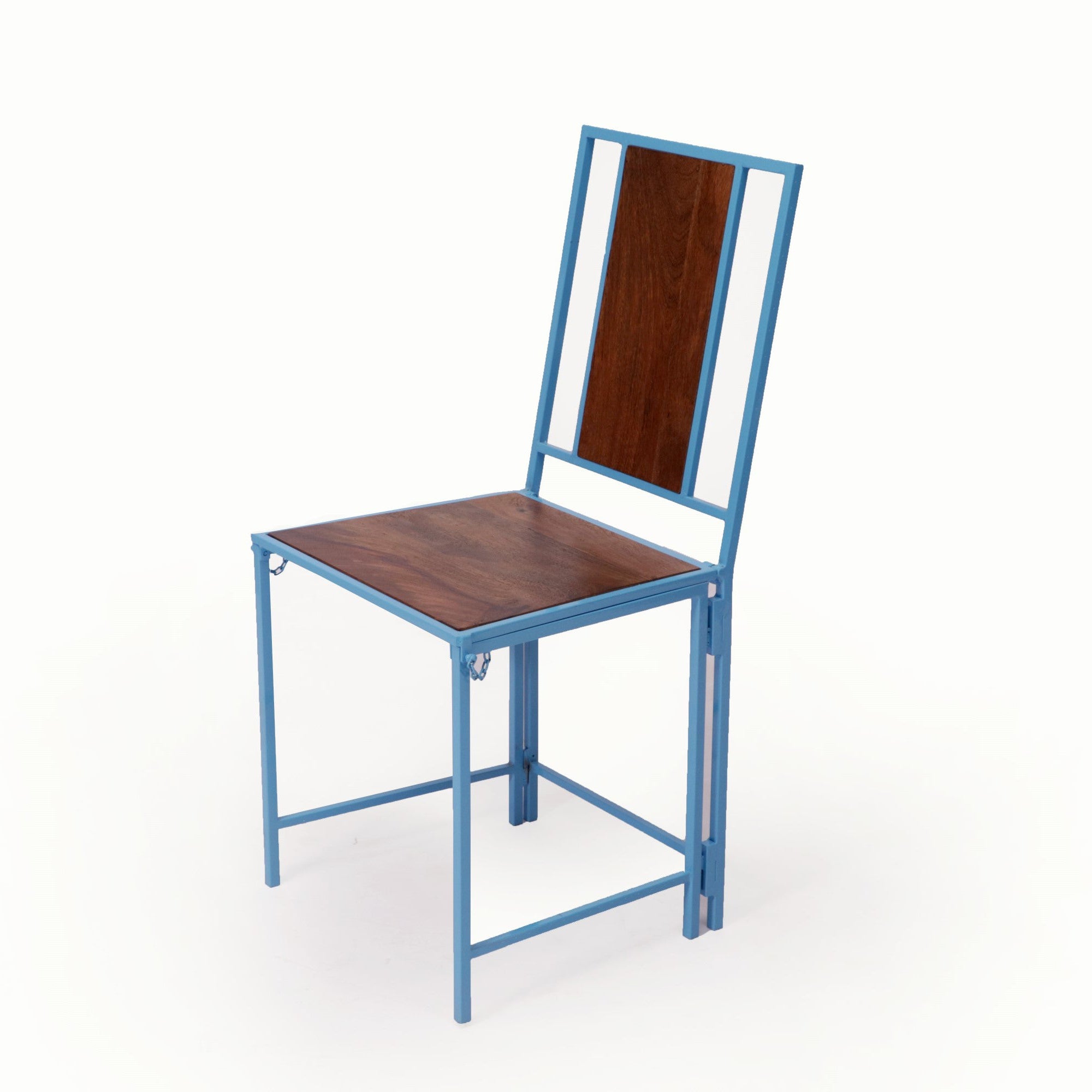 (Set of 2) Blue Wooden Metallic Dinning Folding Chair Dining Chair