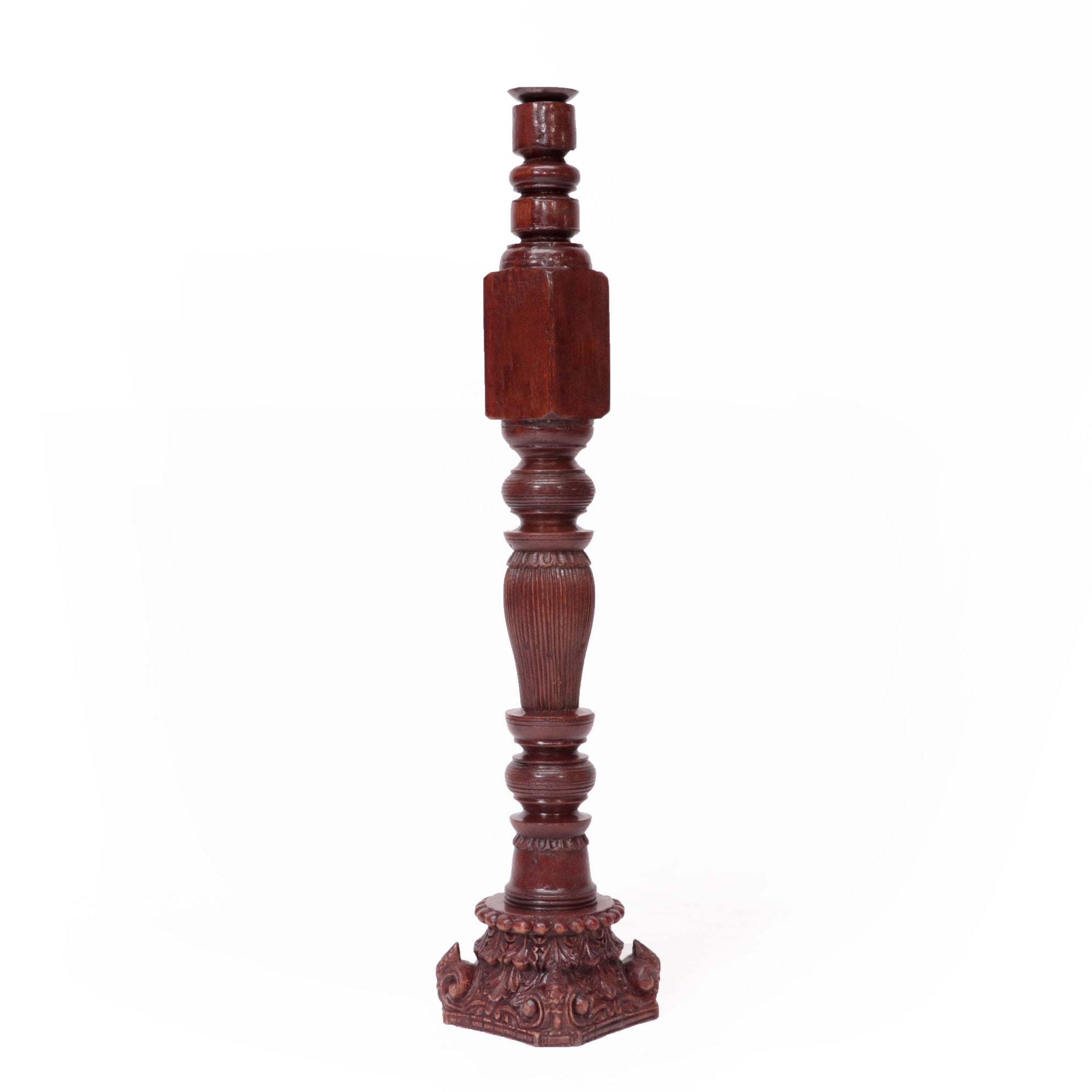 Wood Carved Long Tower Hook Candle Holder