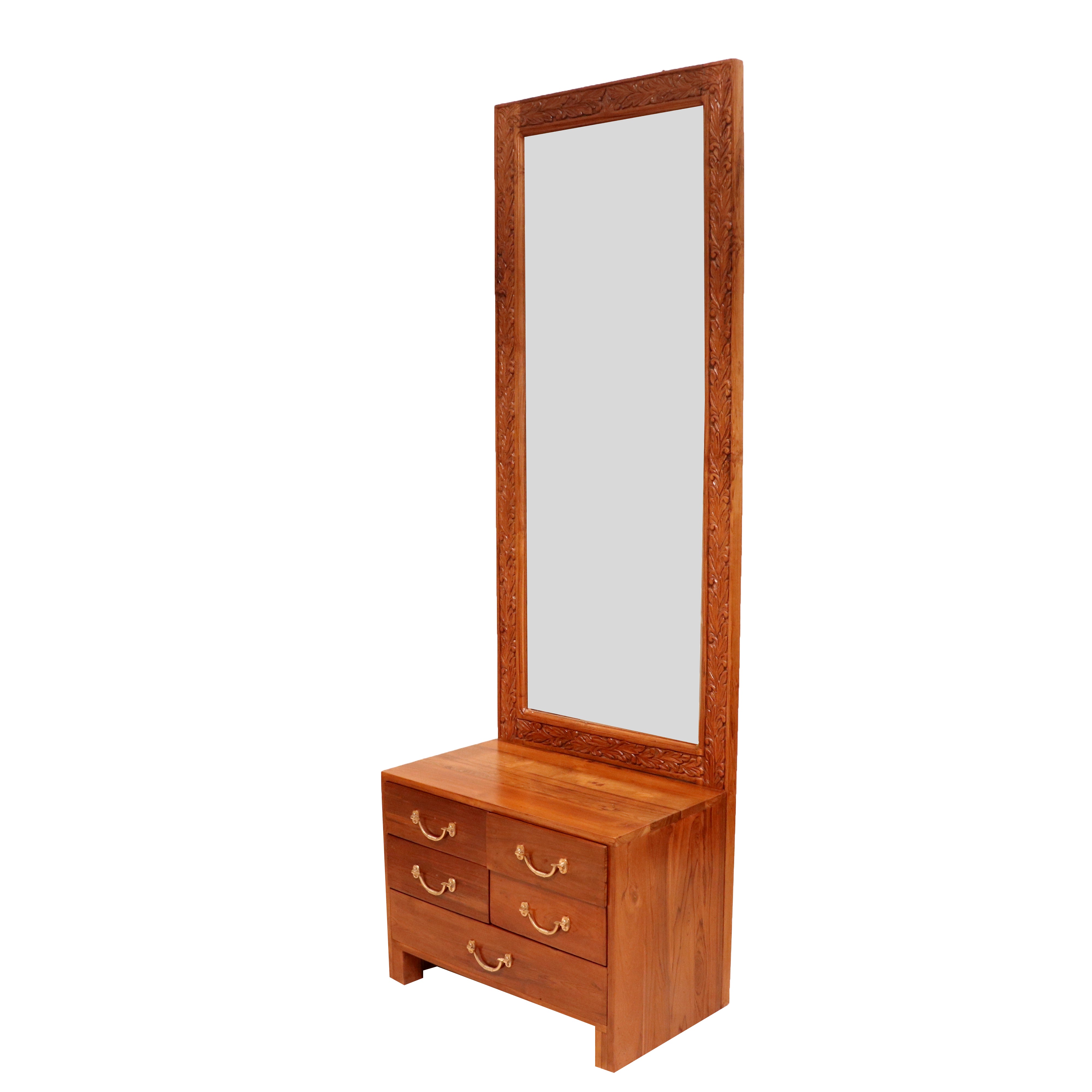 Solid teak wood carved mirror frame with 5 drawer Dressing table Dressing Table