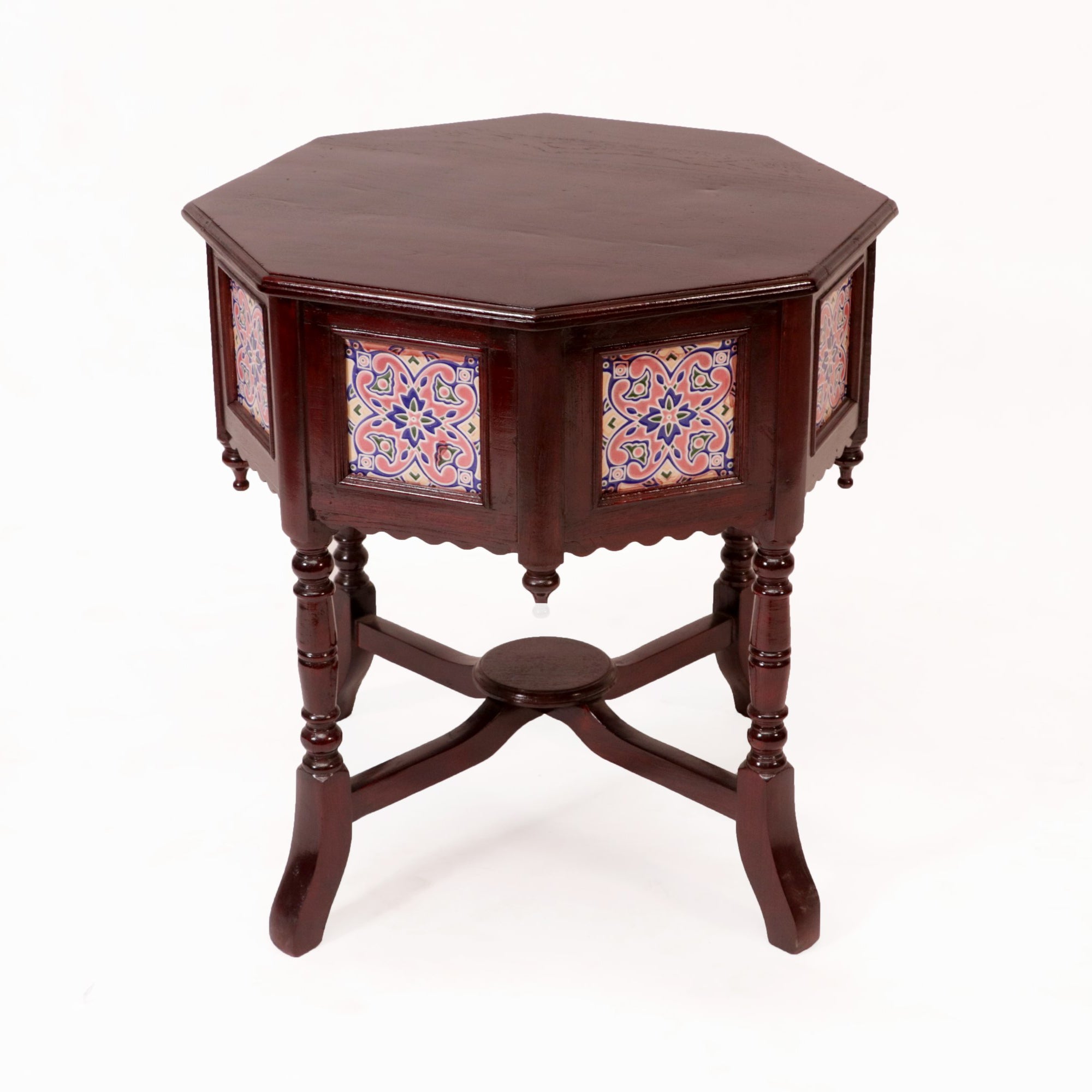 Classic Traditional Hexagonal Tiled Table End Table