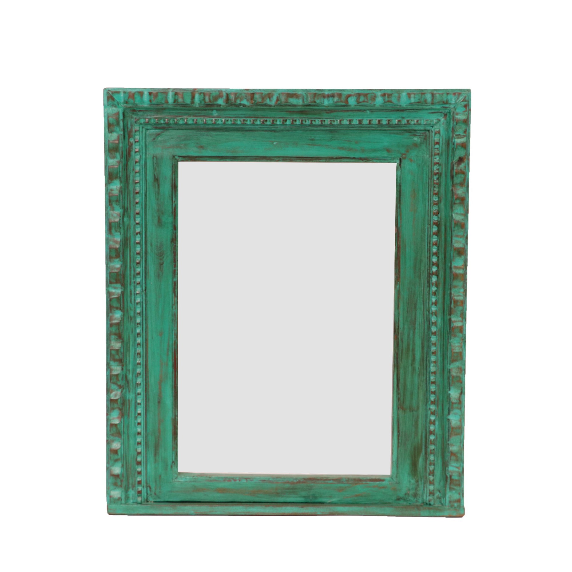Wooden Carved Green Distressed Mirror Mirror