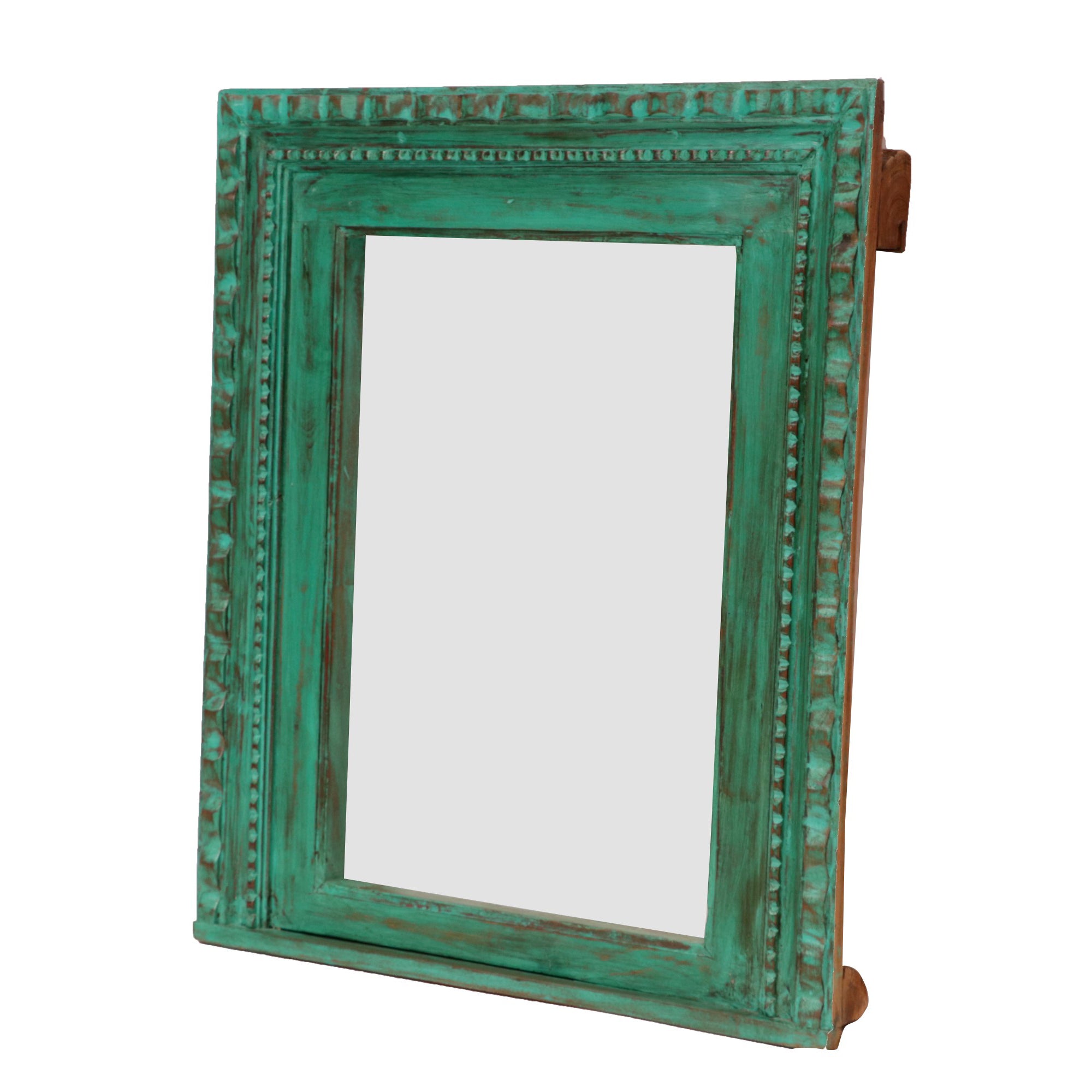 Wooden Carved Green Distressed Mirror Mirror