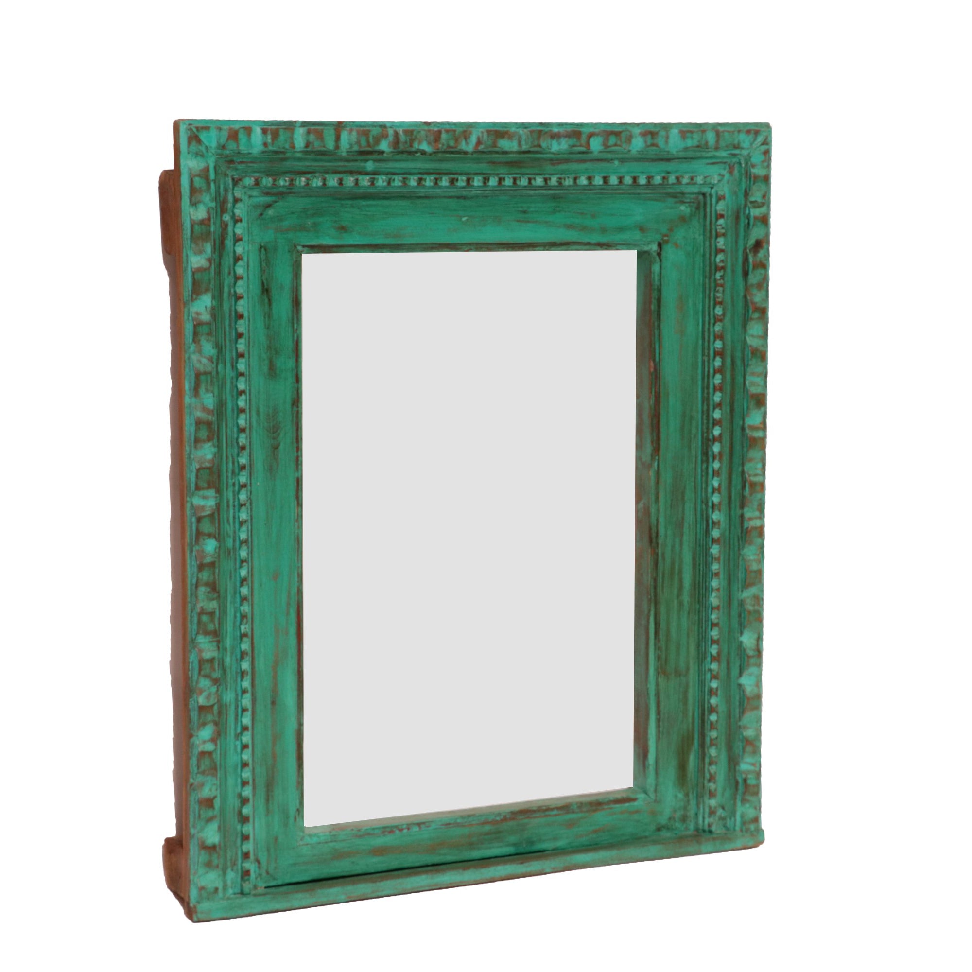 Wooden Carved Green Distressed Mirror Mirror