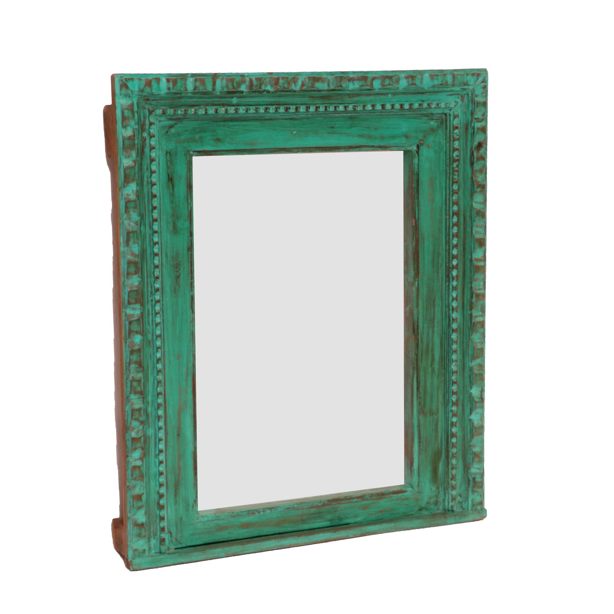 Wooden Carved Green Distressed Mirror Mirror