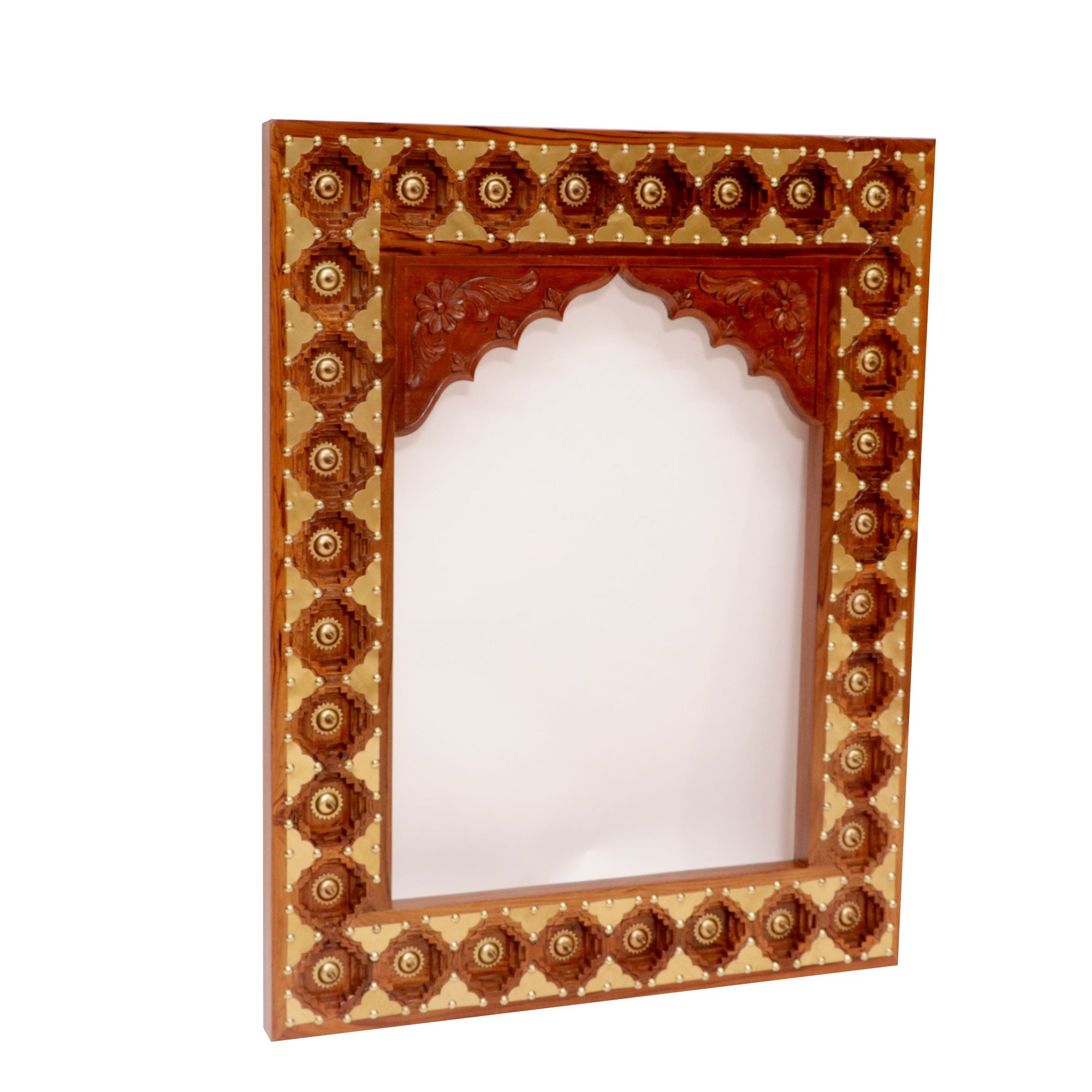 Brass Carved Teak Mirror Arch Mirror Mirror