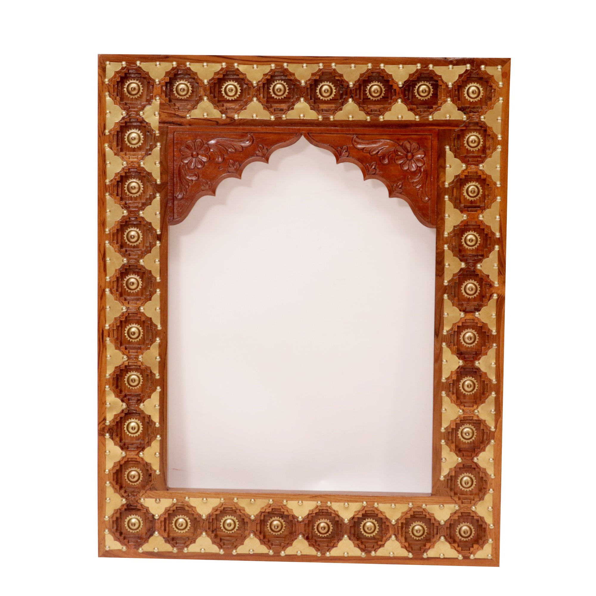 Brass Carved Teak Mirror Arch Mirror Mirror