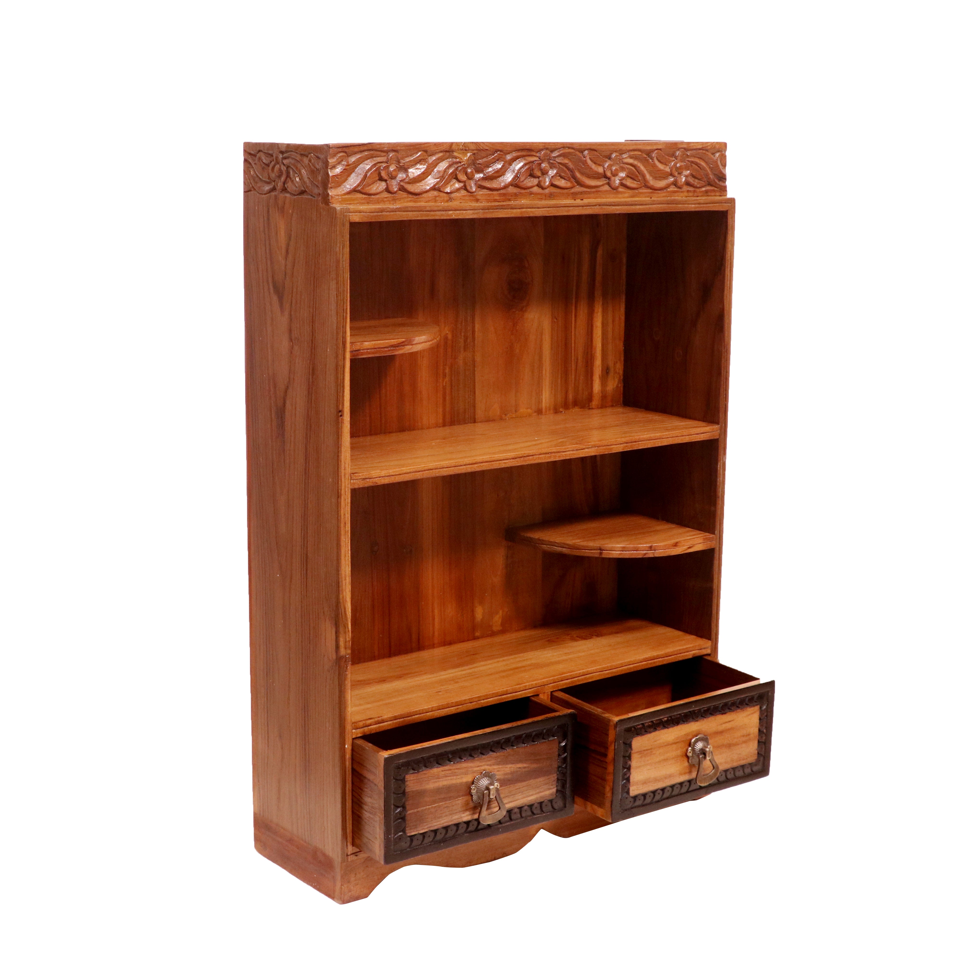 Wooden Top Carving Kitchen Rack with 2 Drawers Rack