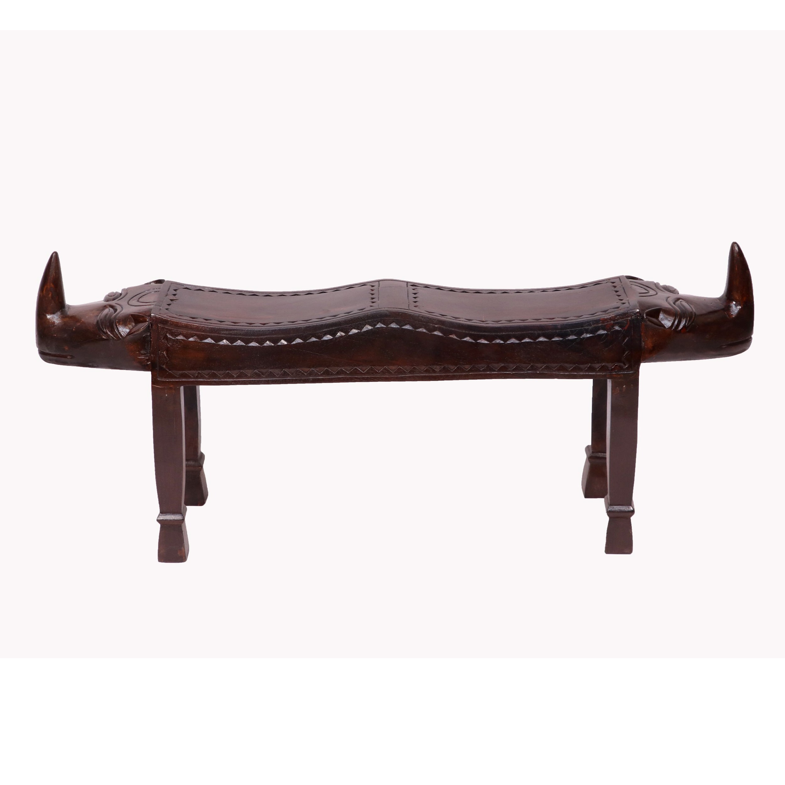 Wooden Single Horn Rhino 2 (two) Seater Bench Bench