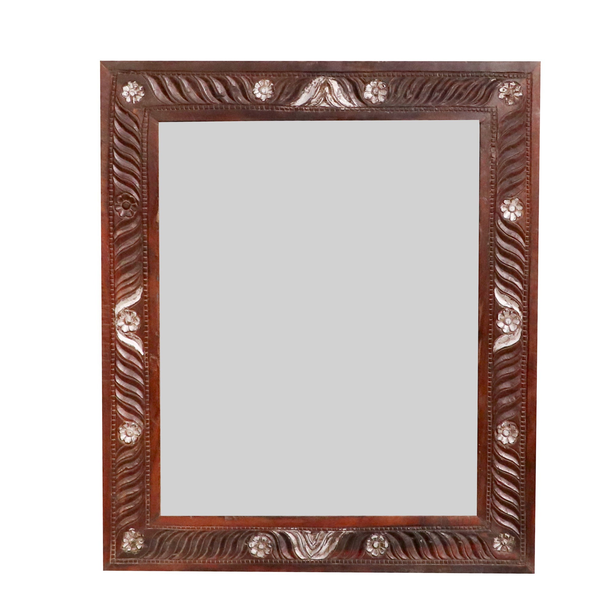 Crawling wood Solid mirror with 4 side white distressed petals Mirror