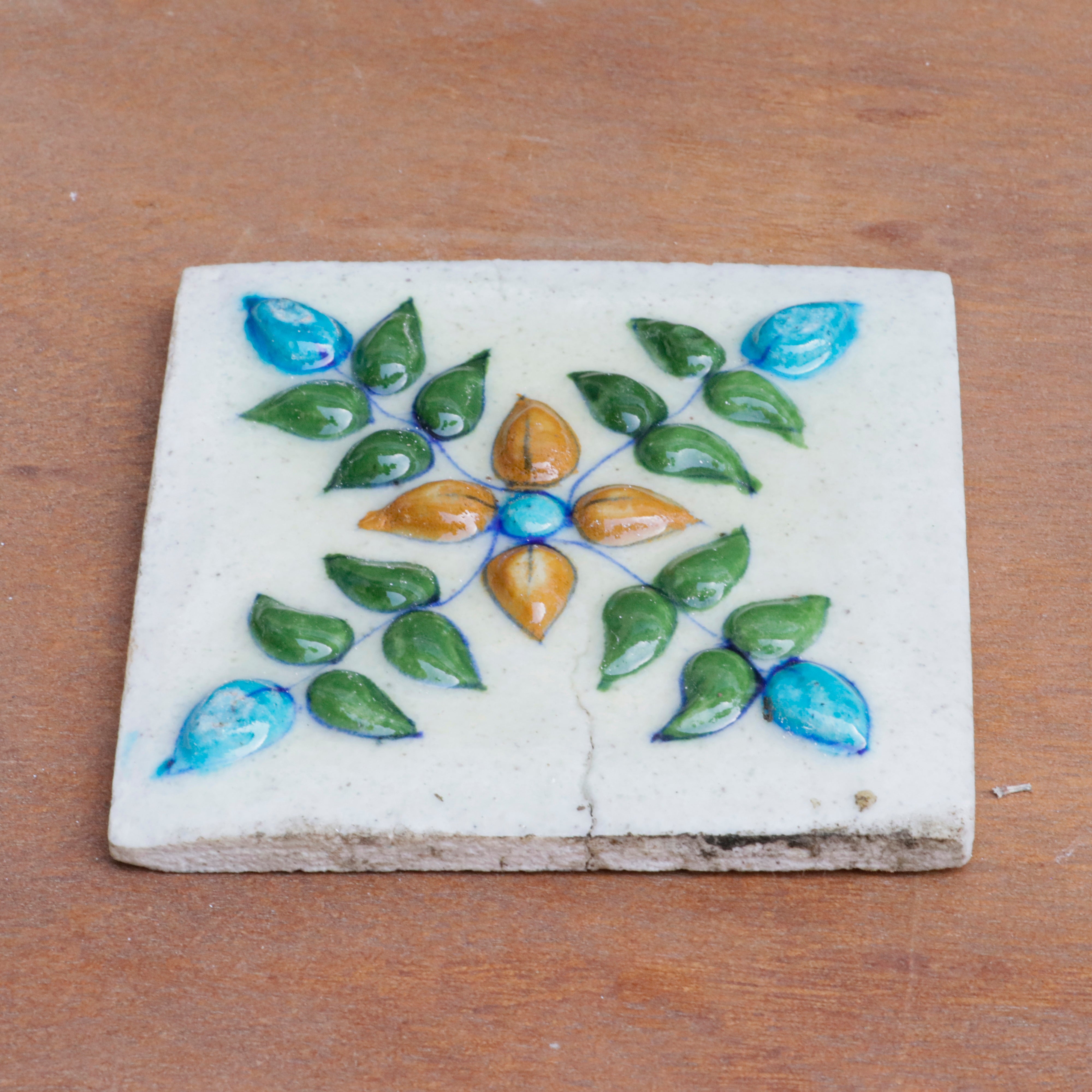 Irish Vintage Embossed Flower Designed Ceramic Square Tile Set of 2 Ceramic Tile