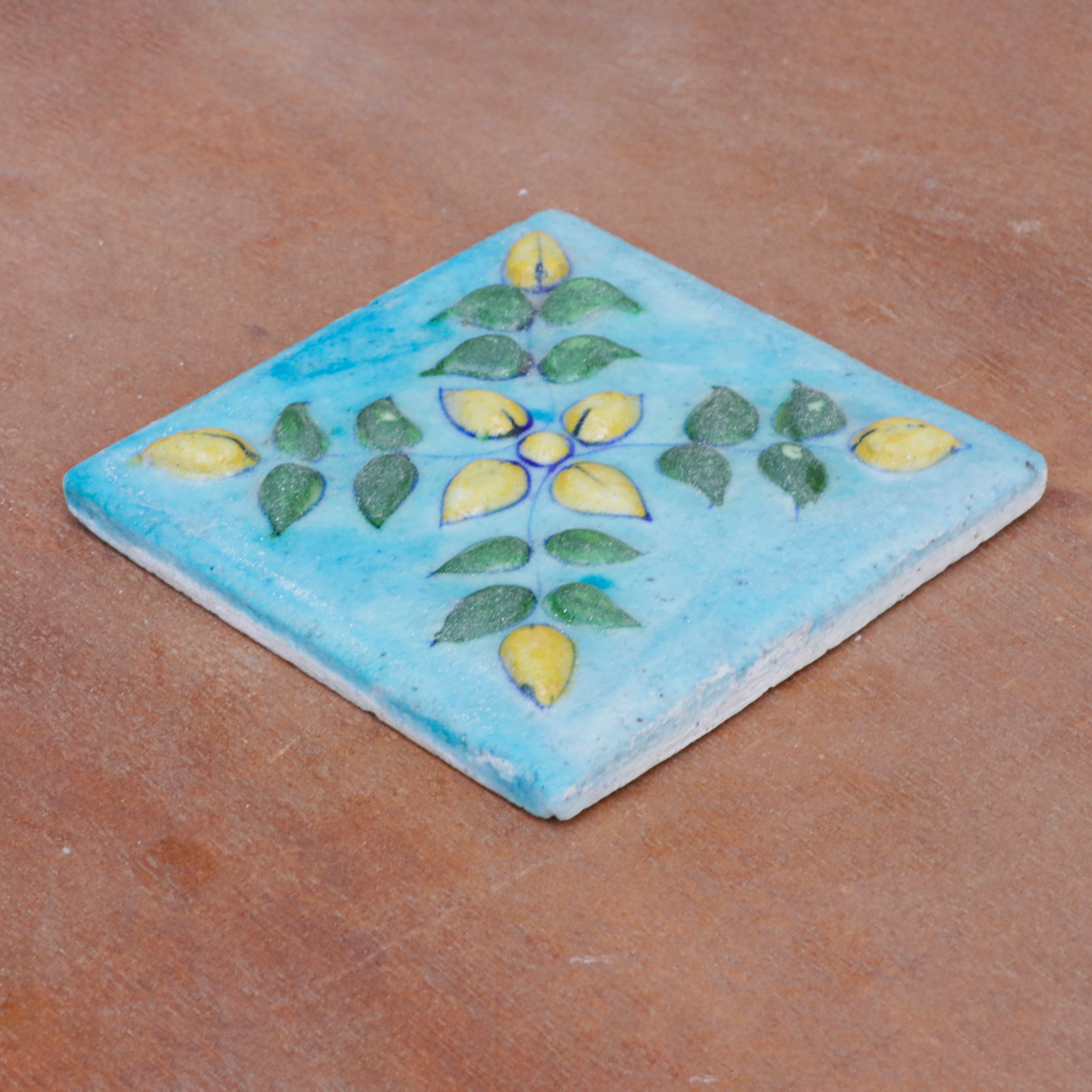 Classic Aesthetic Embossed Flower Designed Ceramic Square Tile Set of 2 Ceramic Tile