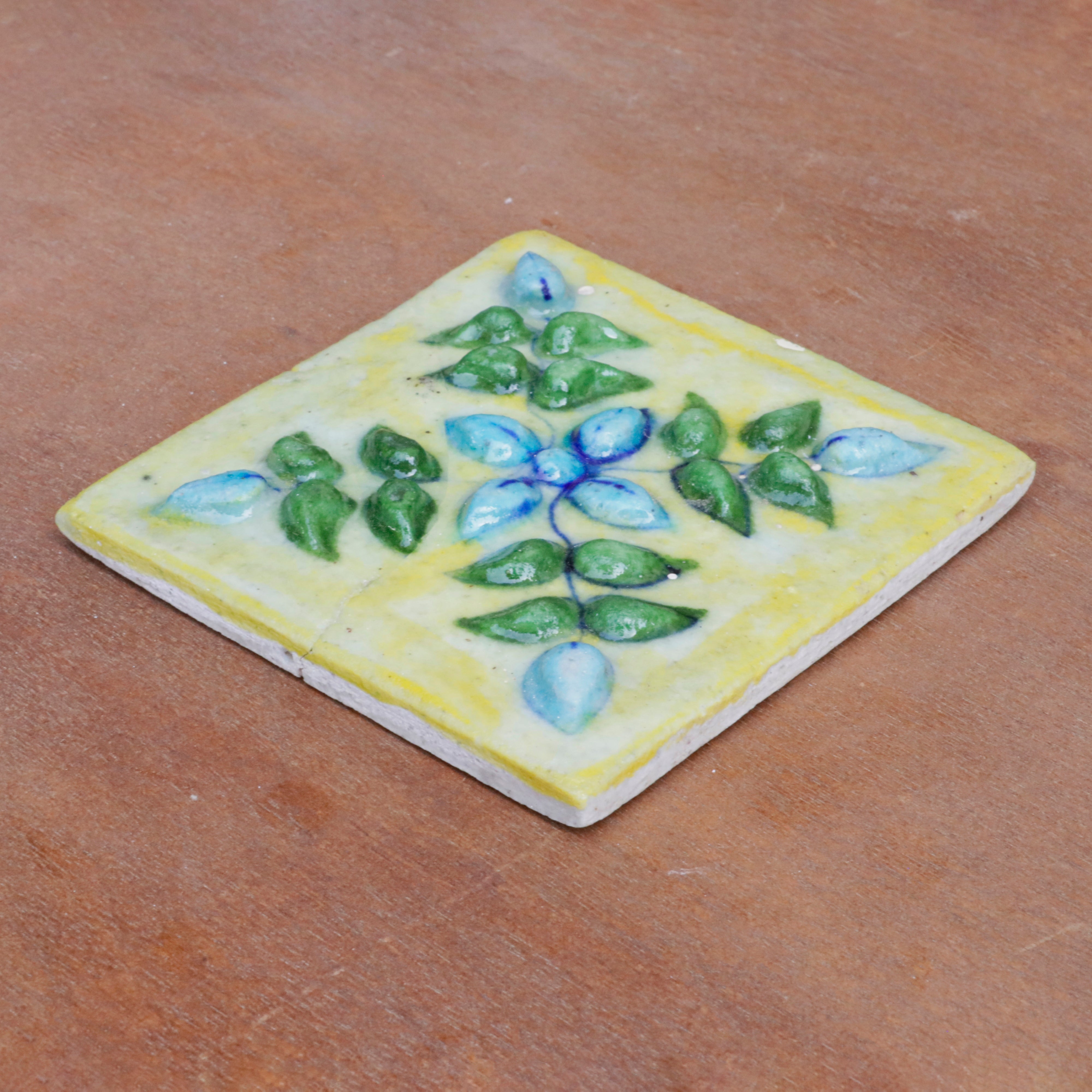 Evergreen Rich Embossed Flowered Designed Ceramic Square Tile Set of 2 Ceramic Tile