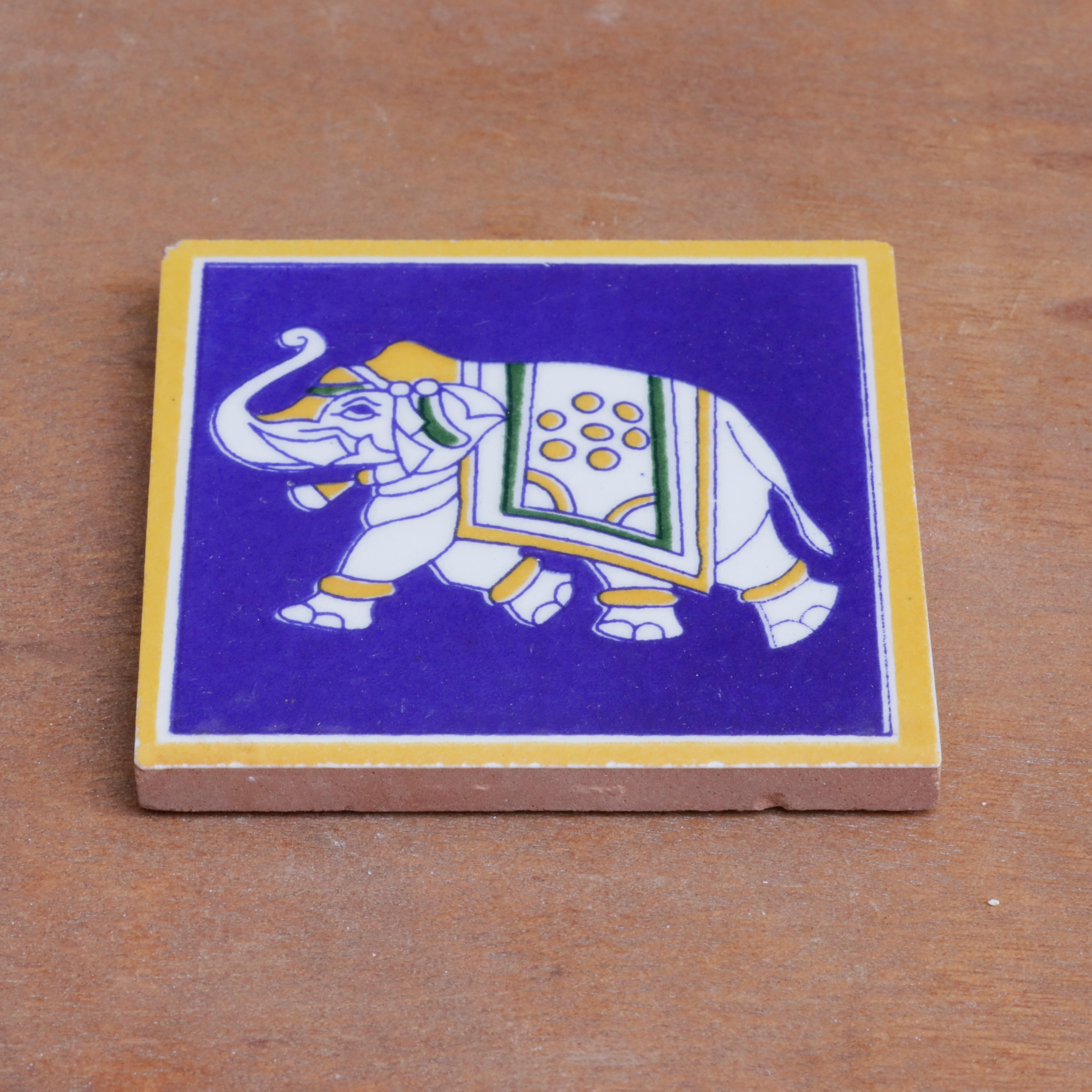 Vintage Clever Elephant Designed Ceramic Square Tile Set of 2 Ceramic Tile