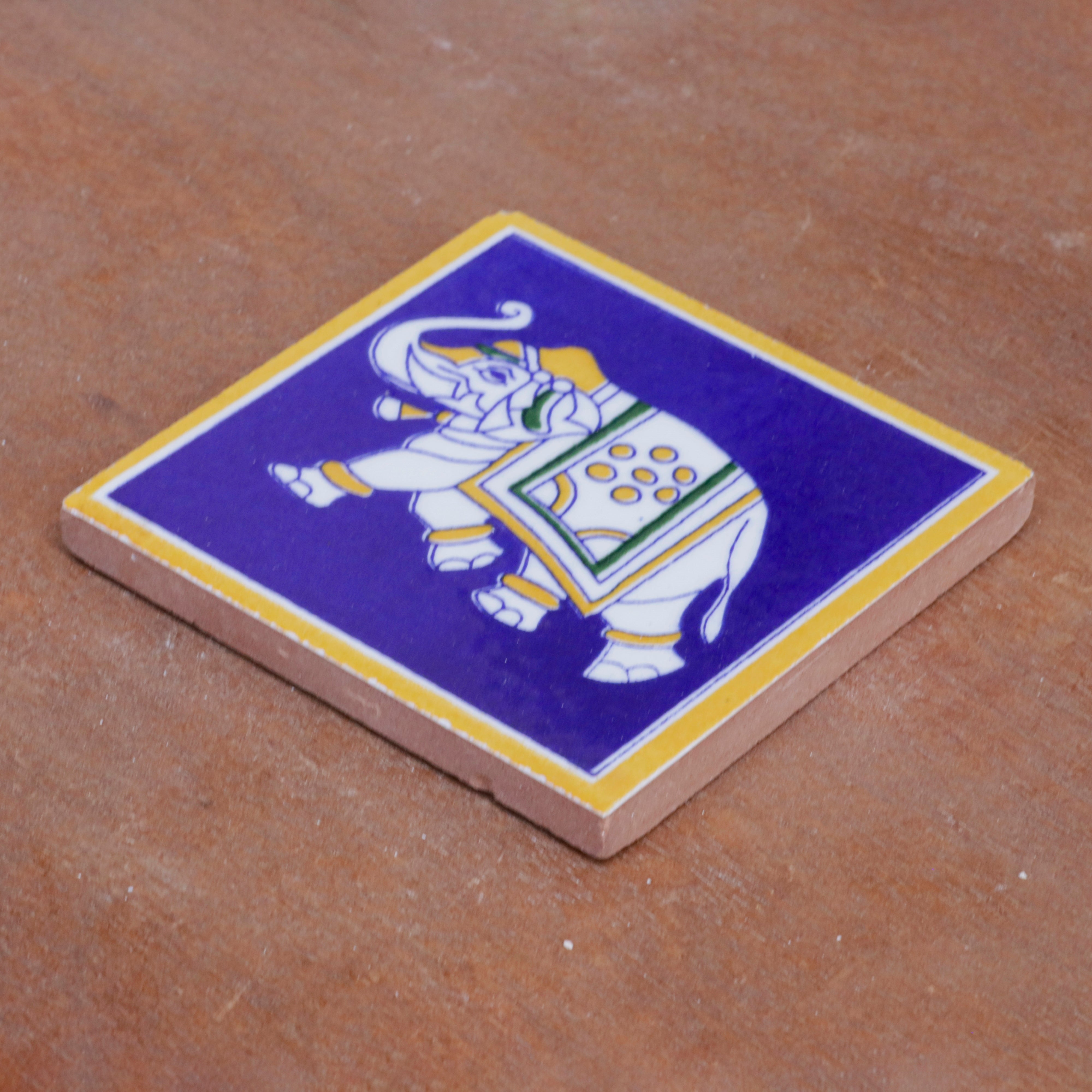 Vintage Clever Elephant Designed Ceramic Square Tile Set of 2 Ceramic Tile