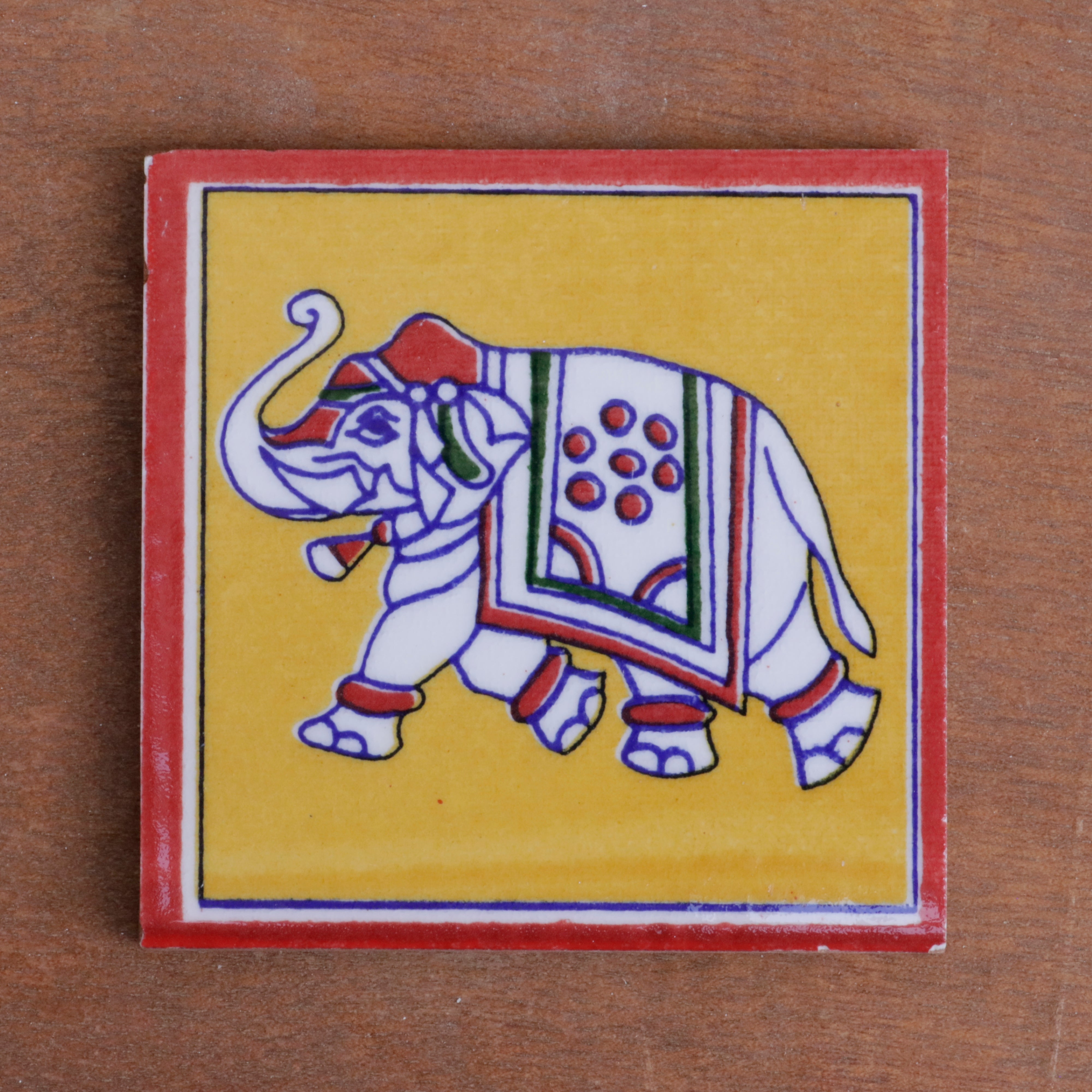 Classic Flora Elephant Designed Ceramic Square Tile set of 2 Ceramic Tile