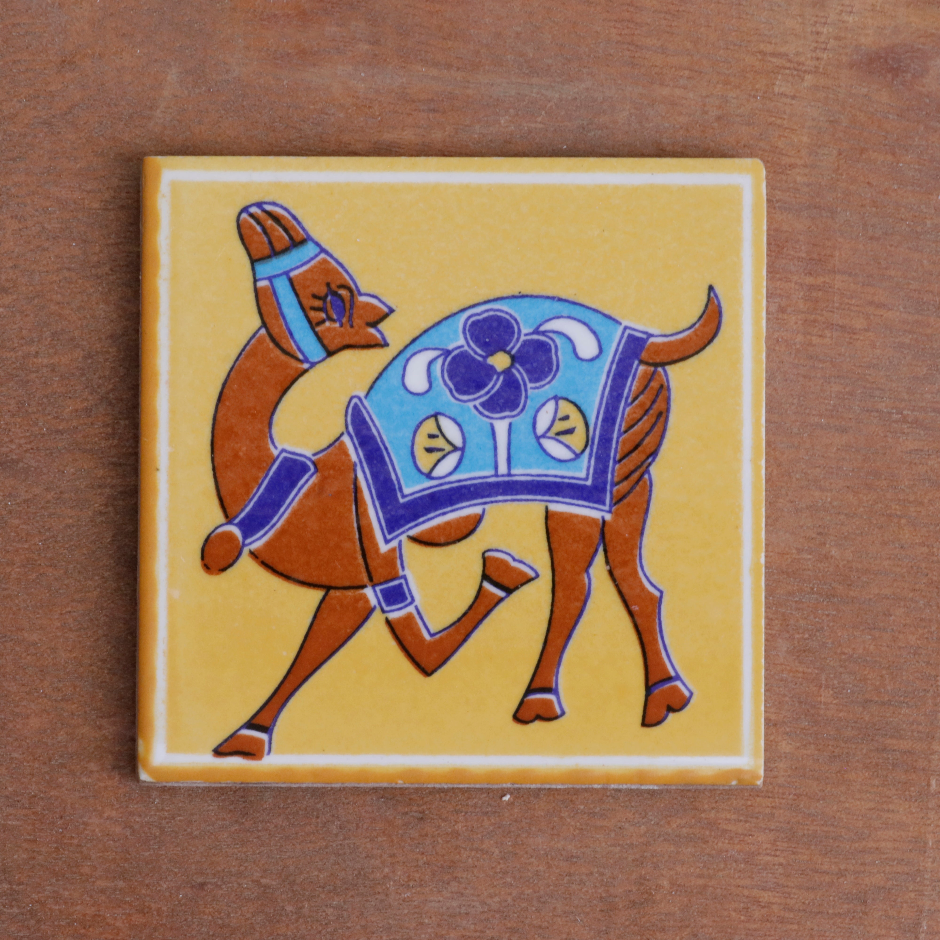 Unique Vintage Dancing Camel Designed Square Ceramic Tile Set of 2 Ceramic Tile