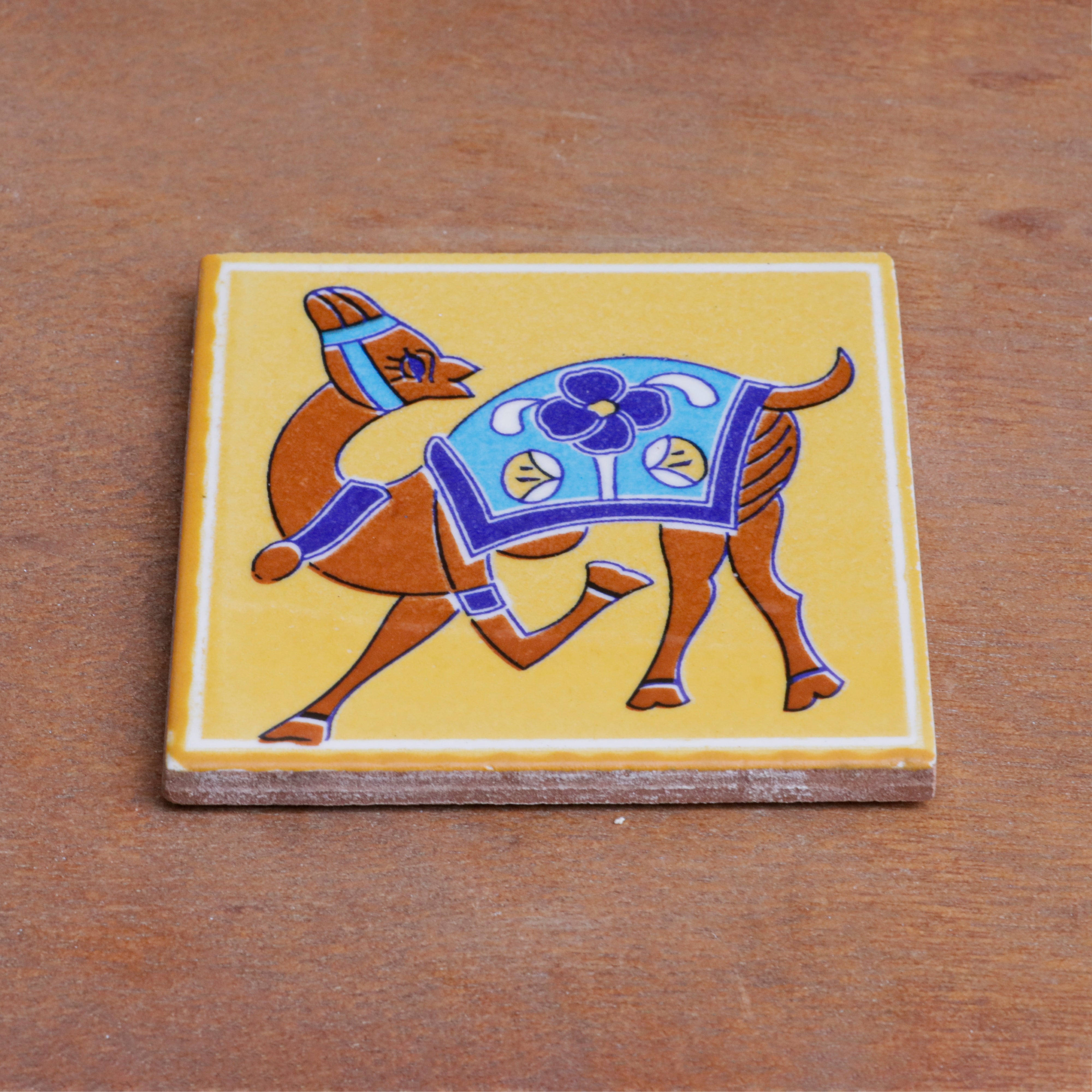 Unique Vintage Dancing Camel Designed Square Ceramic Tile Set of 2 Ceramic Tile