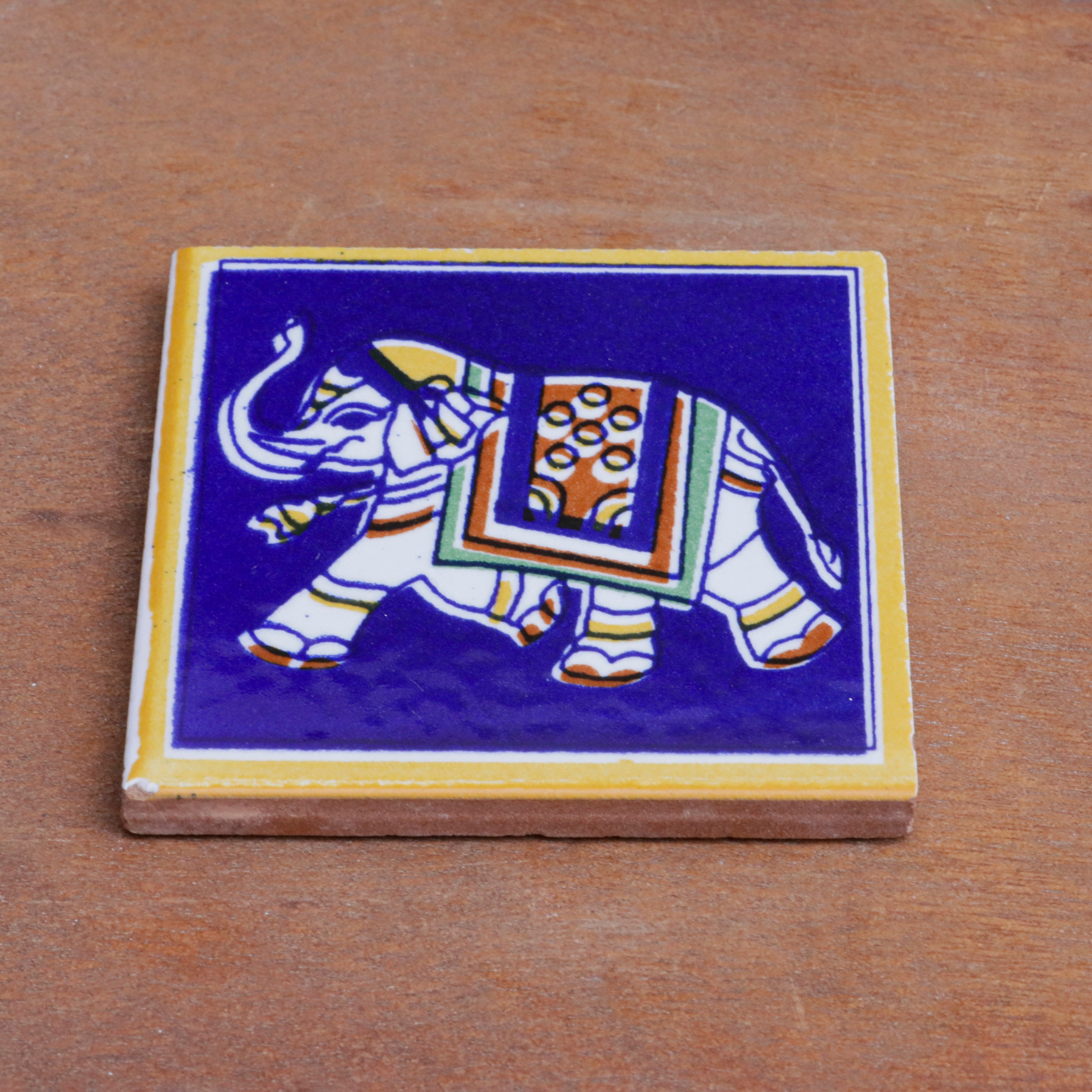 Aesthetic Vintage Elephant Designed Ceramic Square Tile Set of 2 Ceramic Tile