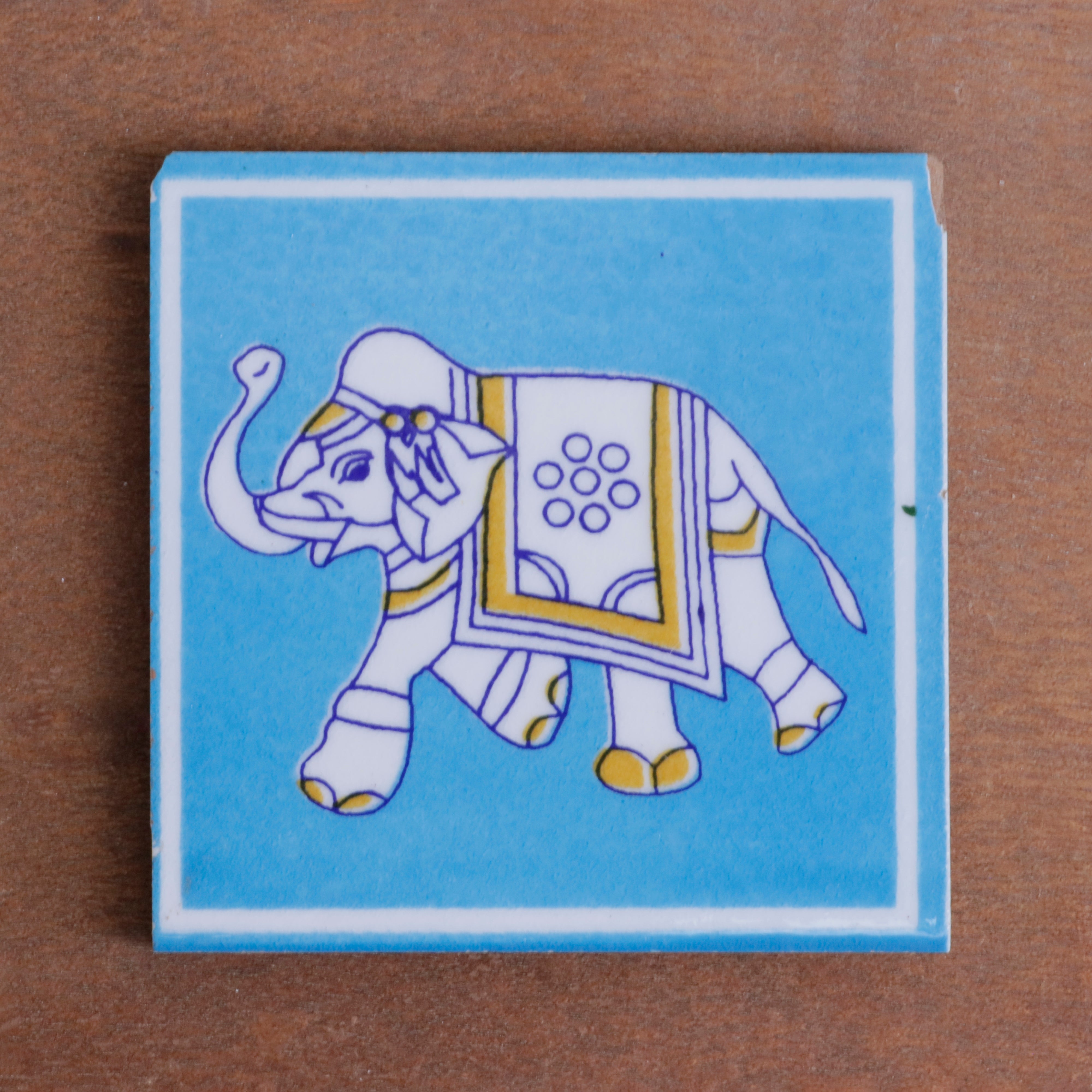 Antique Montage Elephant Designed Ceramic Square Tile Set of 2 Ceramic Tile