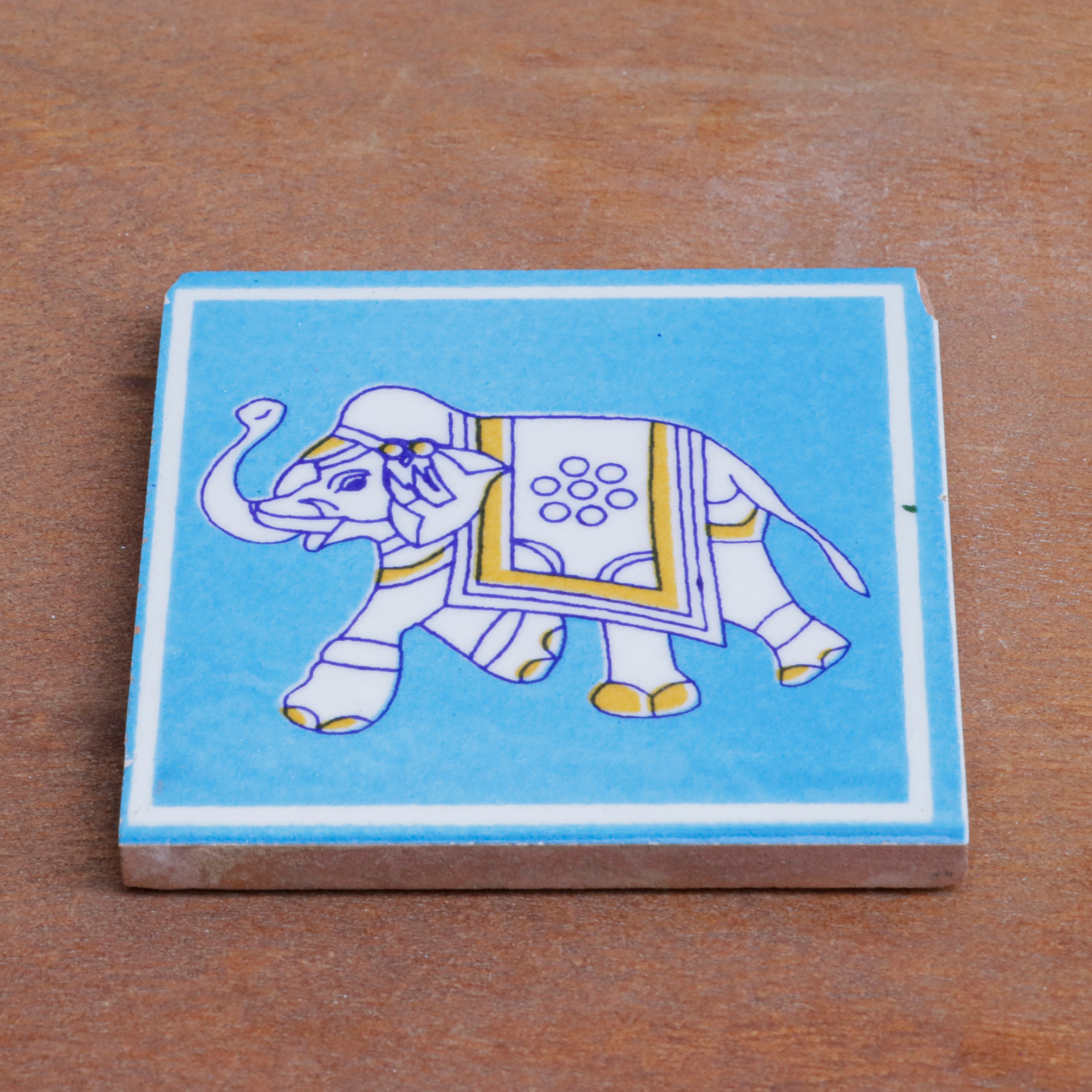 Antique Montage Elephant Designed Ceramic Square Tile Set of 2 Ceramic Tile