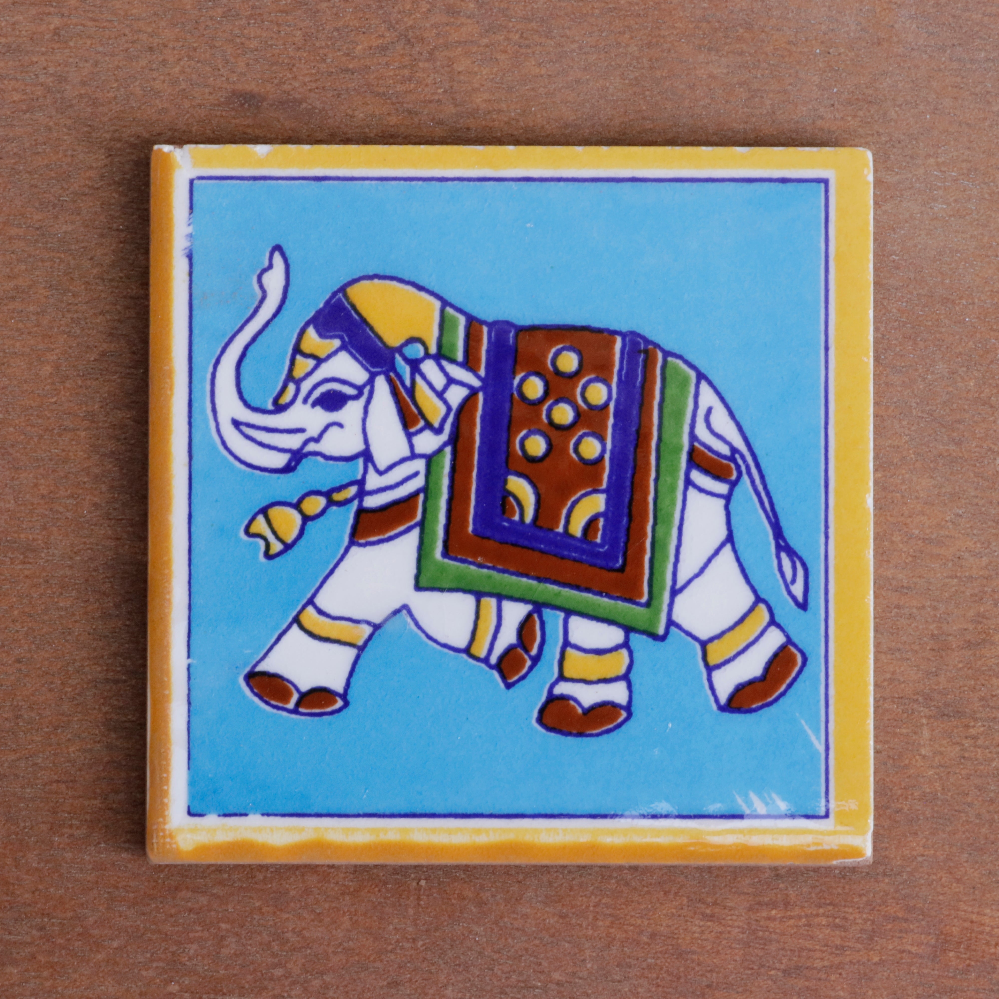 Erotic Traditional Style Elephant Designed Ceramic Square Tile Set of 2 Ceramic Tile