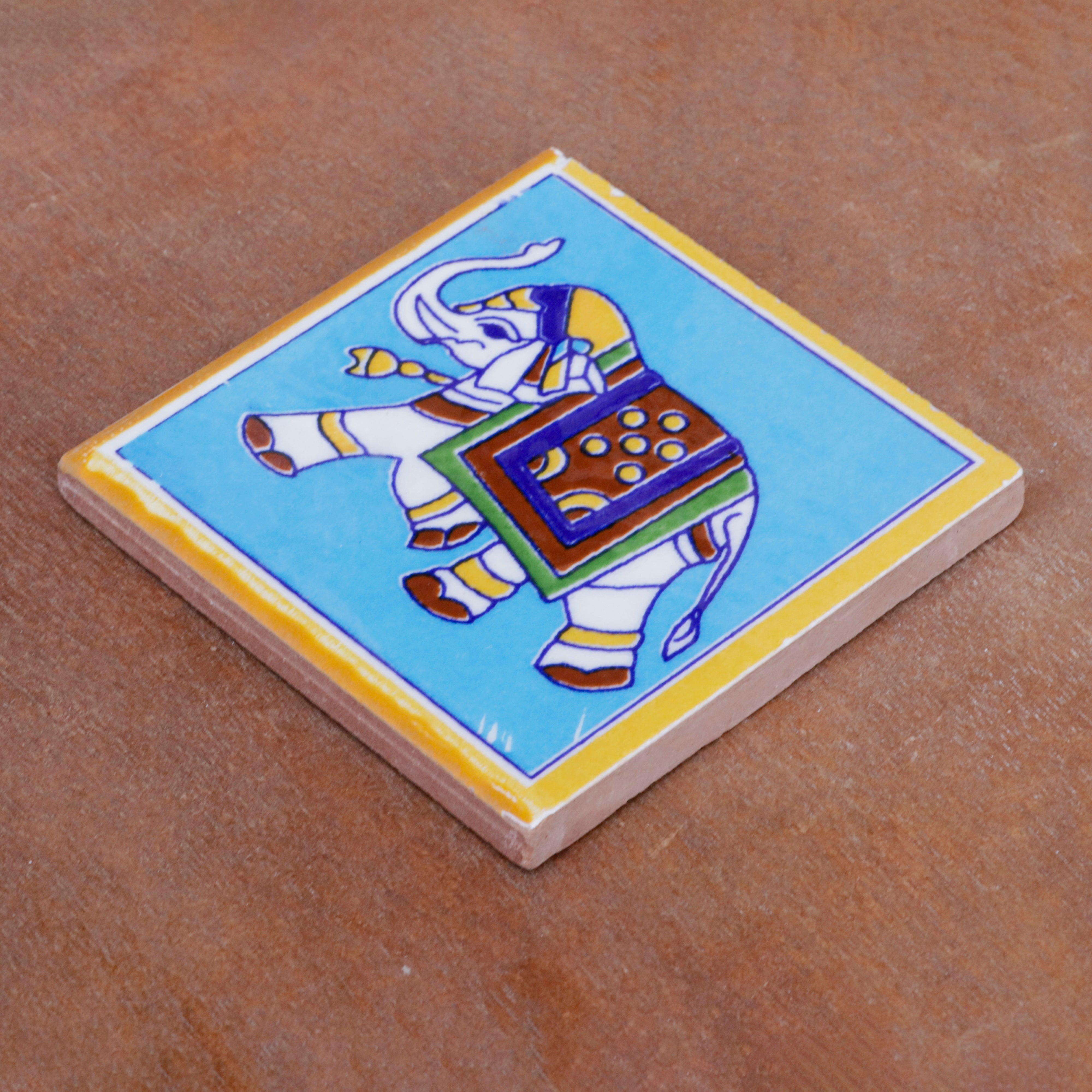 Erotic Traditional Style Elephant Designed Ceramic Square Tile Set of 2 Ceramic Tile