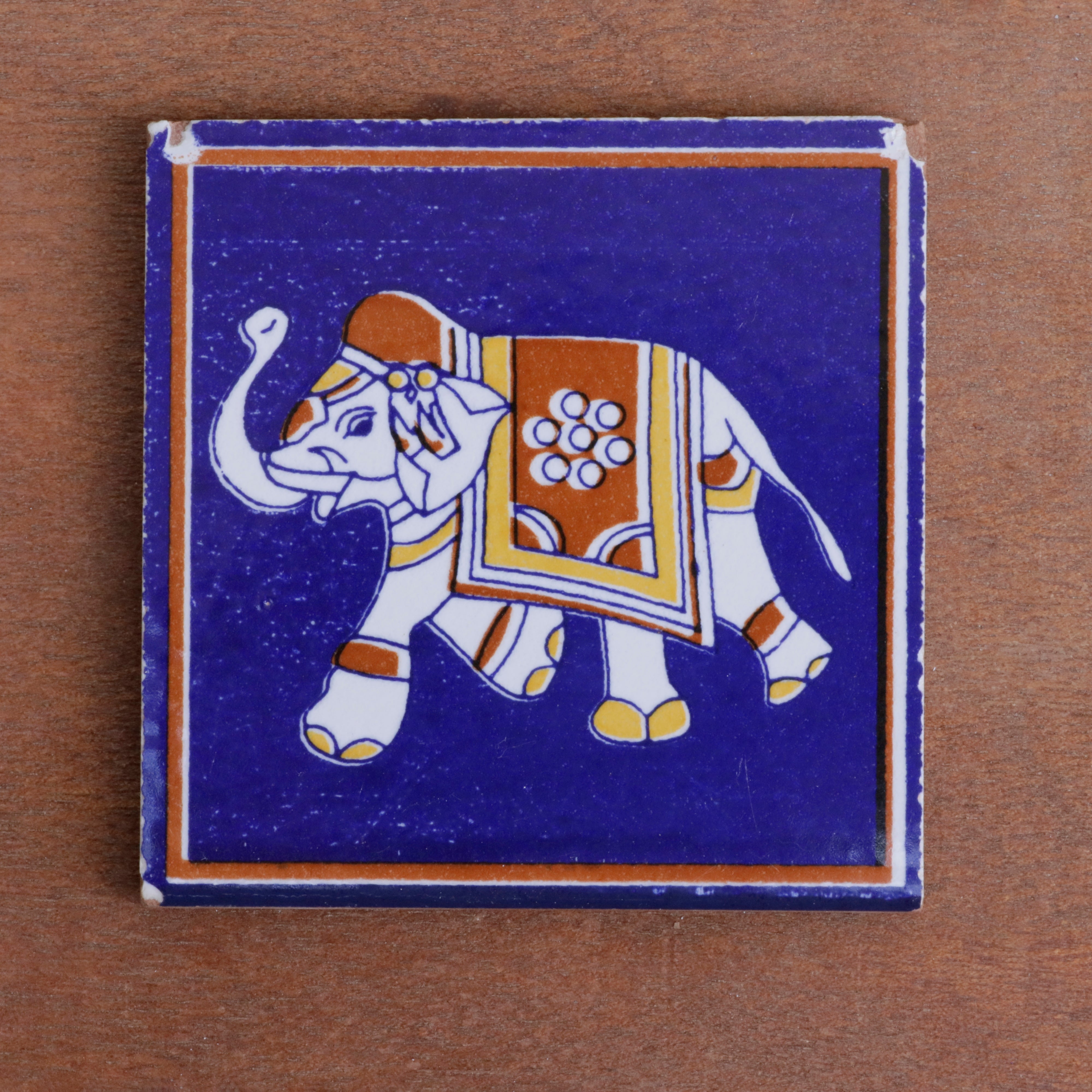 Classic Majestic Elephant Designed Ceramic Square Tile Set of 2 Ceramic Tile