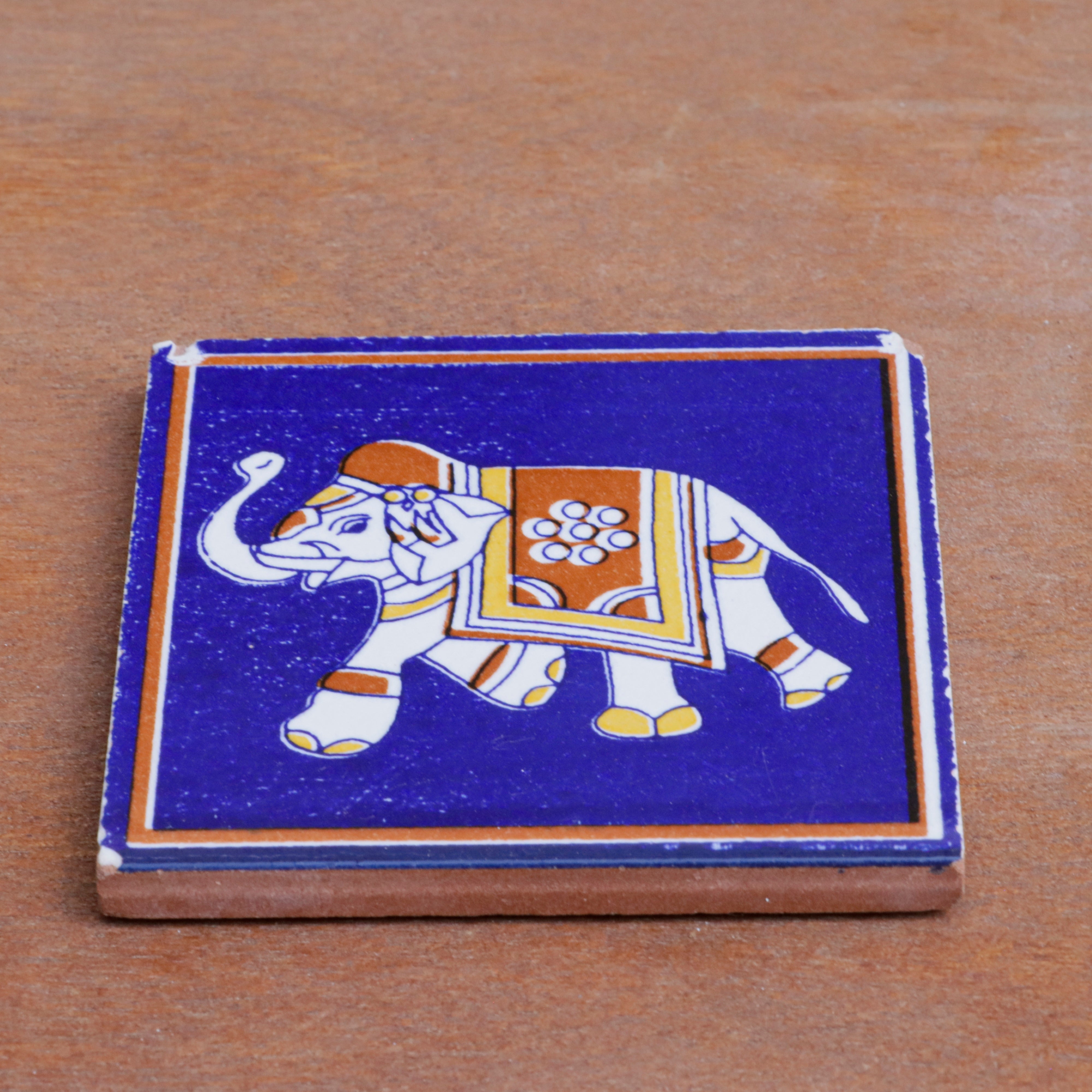 Classic Majestic Elephant Designed Ceramic Square Tile Set of 2 Ceramic Tile