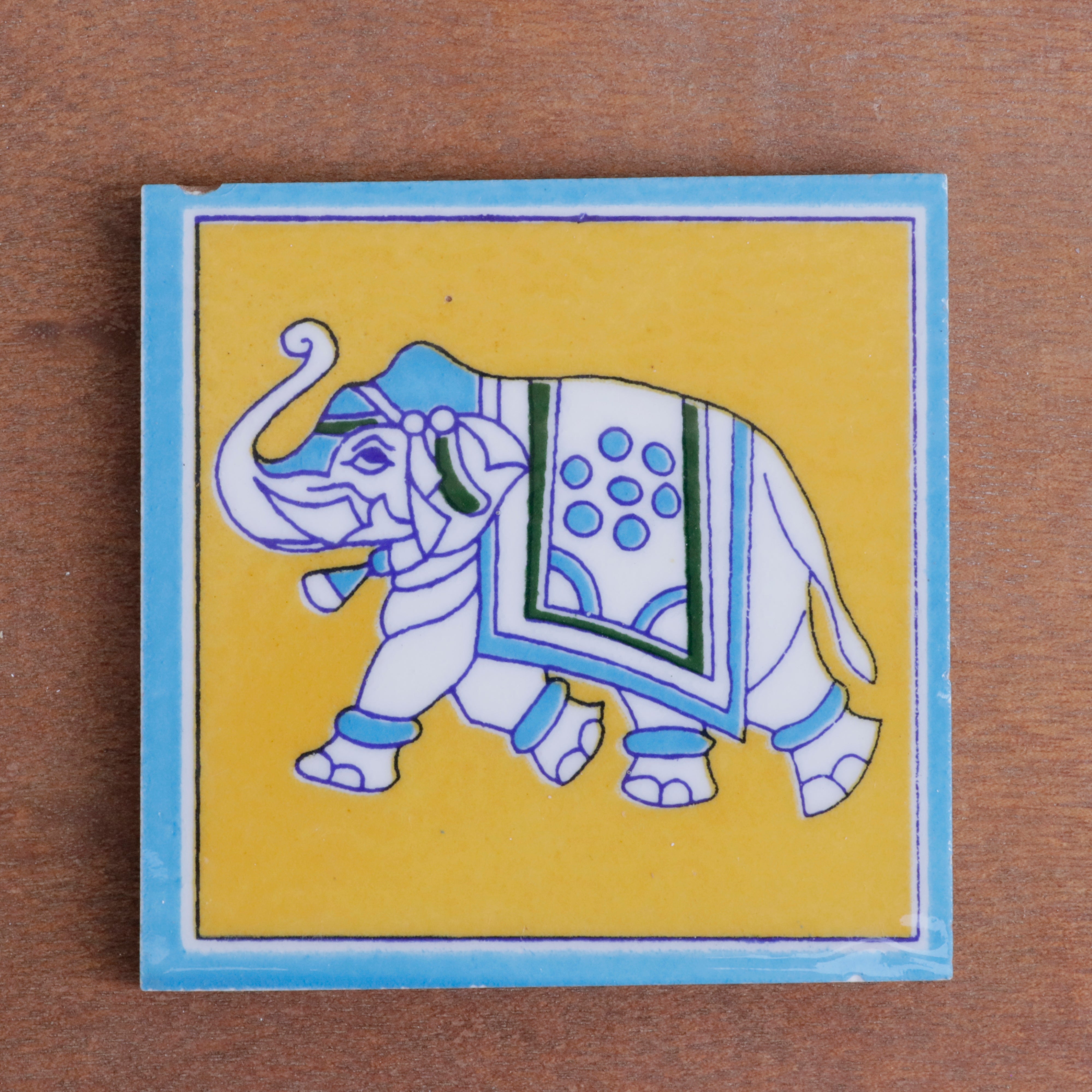 Royal Cultural Elephant Designed Ceramic Square Tile Set of 2 Ceramic Tile