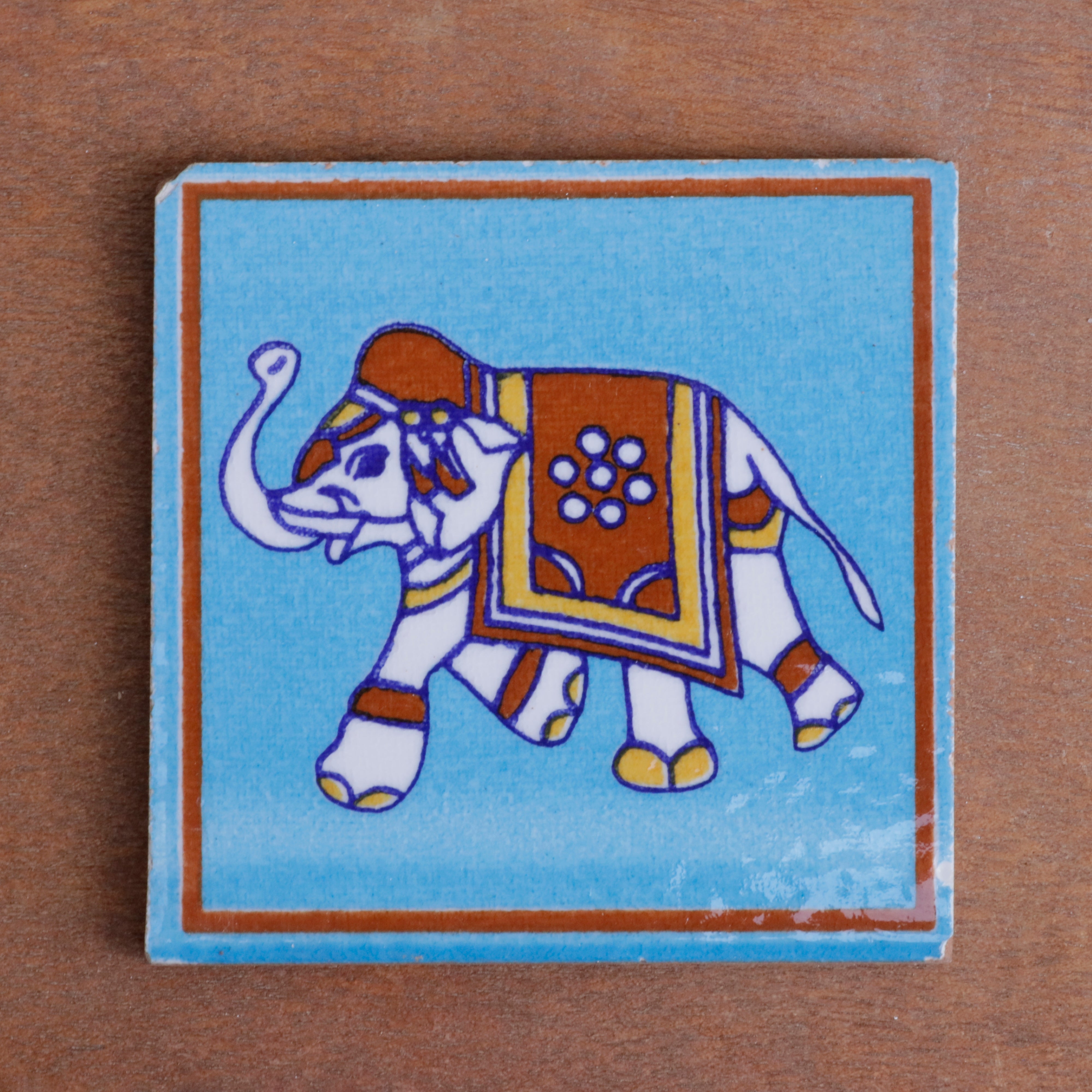 Premium Traditional Elephant Designed Ceramic Square Tile Set of 2 Ceramic Tile