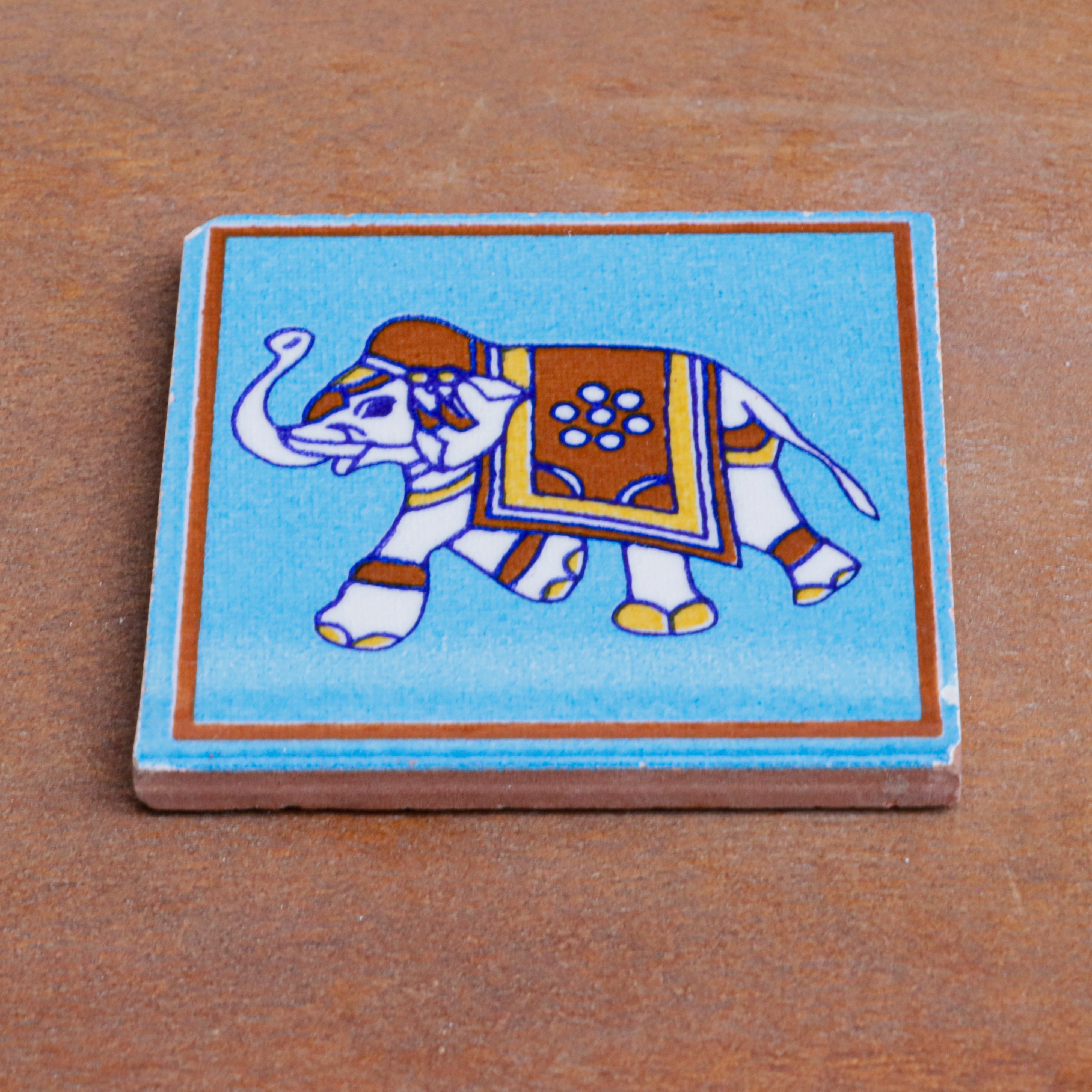 Premium Traditional Elephant Designed Ceramic Square Tile Set of 2 Ceramic Tile