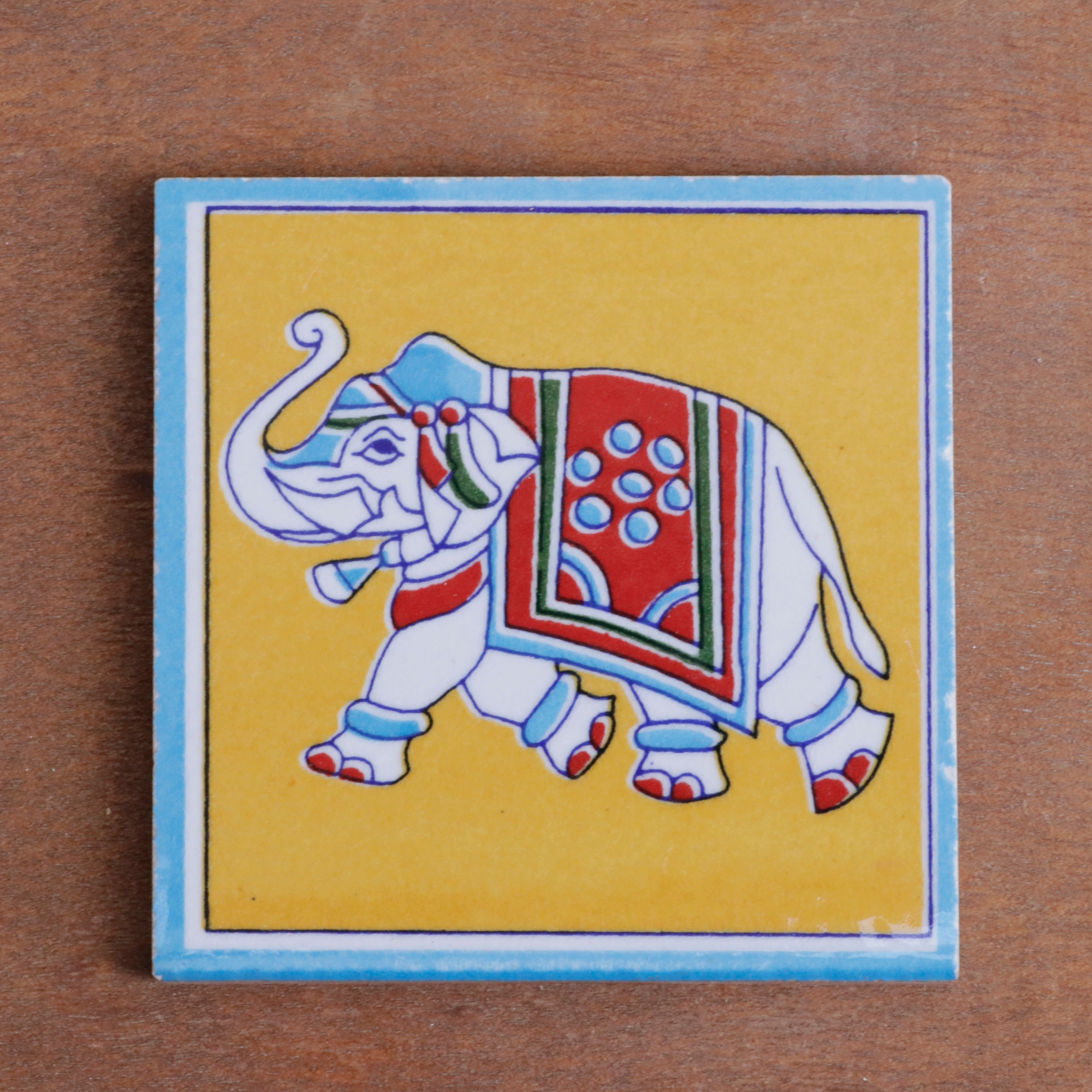 Classic Royal Elephant Designed Ceramic Square Tile Set of 2 Ceramic Tile