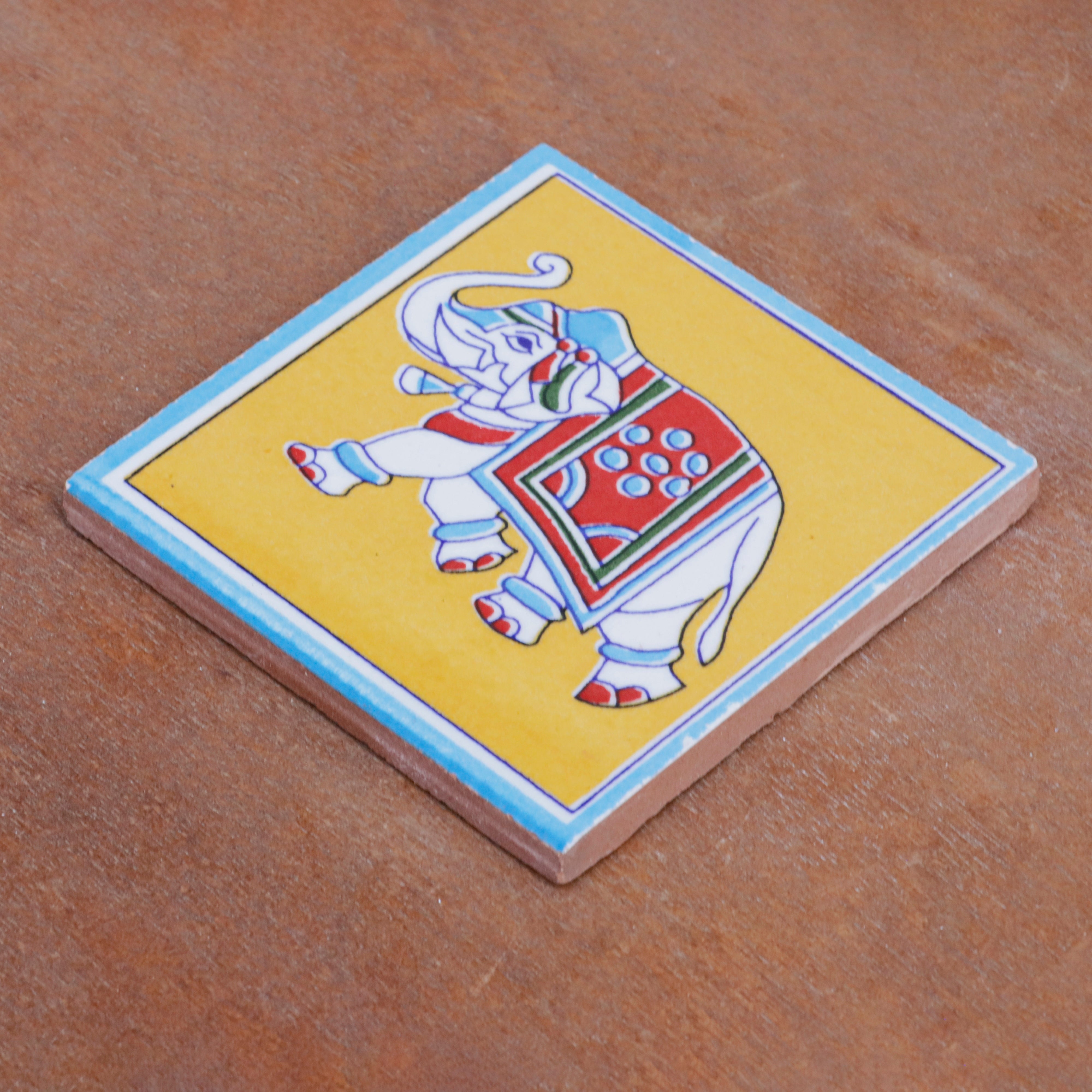 Classic Royal Elephant Designed Ceramic Square Tile Set of 2 Ceramic Tile
