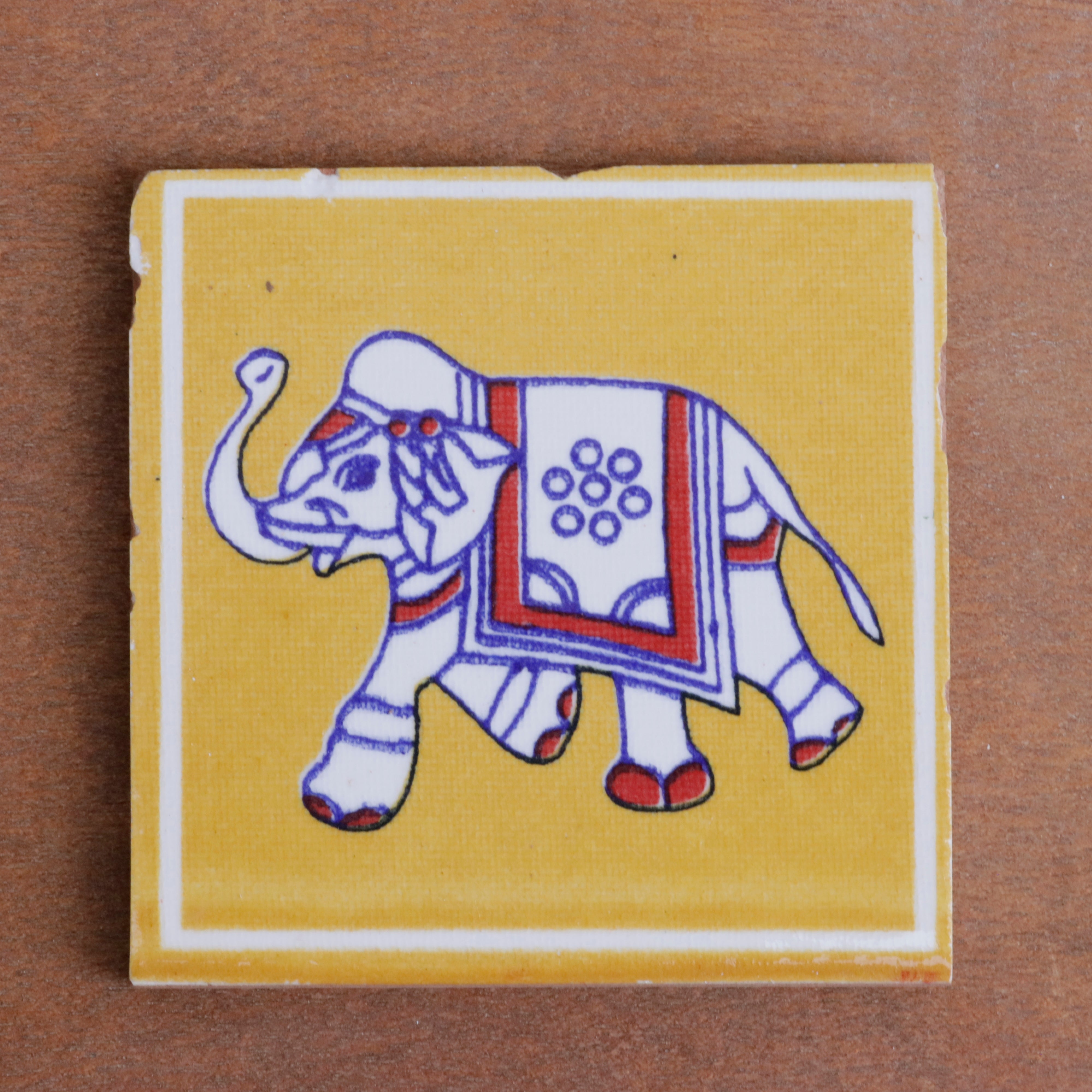 Adorable Vintage Elephant Designed Ceramic Square Tile set of 2 Ceramic Tile
